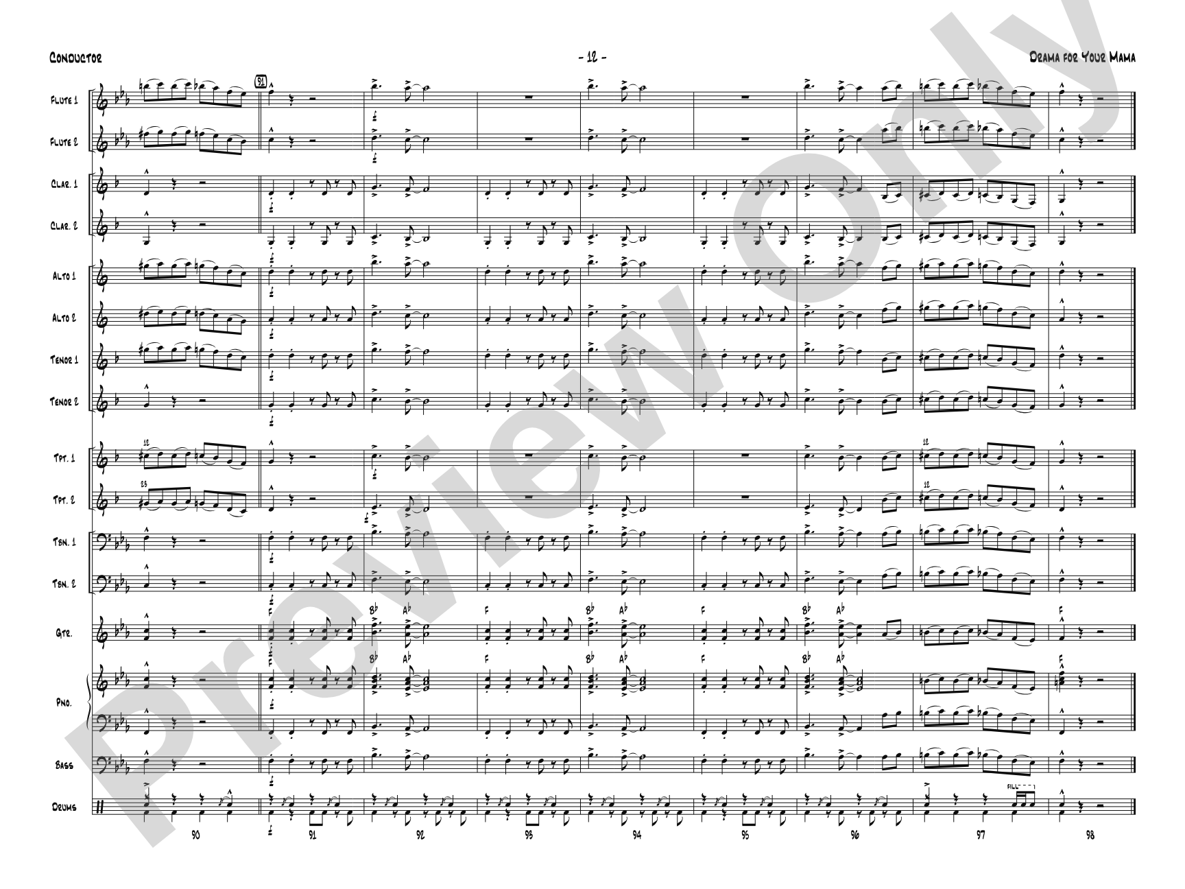 Drama for Your Mama: Jazz Ensemble Conductor Score & Parts