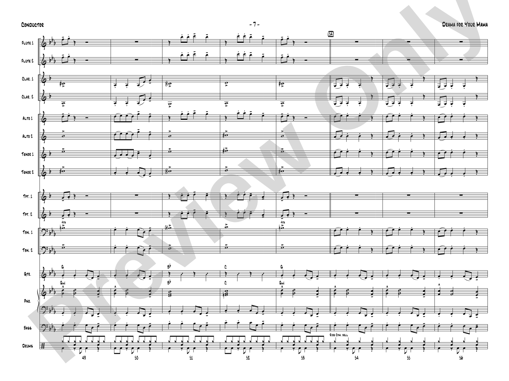 Drama for Your Mama: Jazz Ensemble Conductor Score & Parts