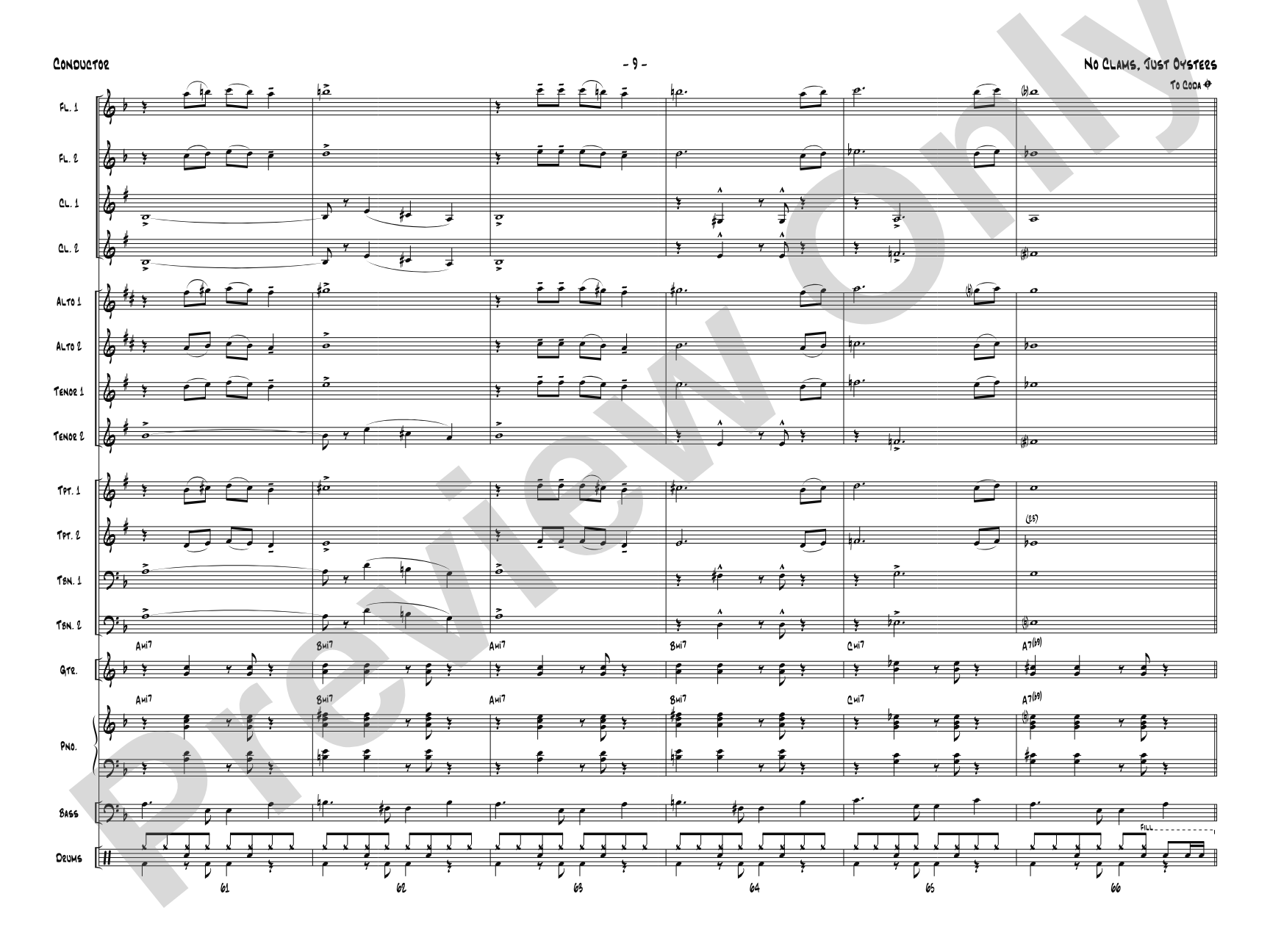 No Clams, Just Oysters: Jazz Ensemble Conductor Score & Parts