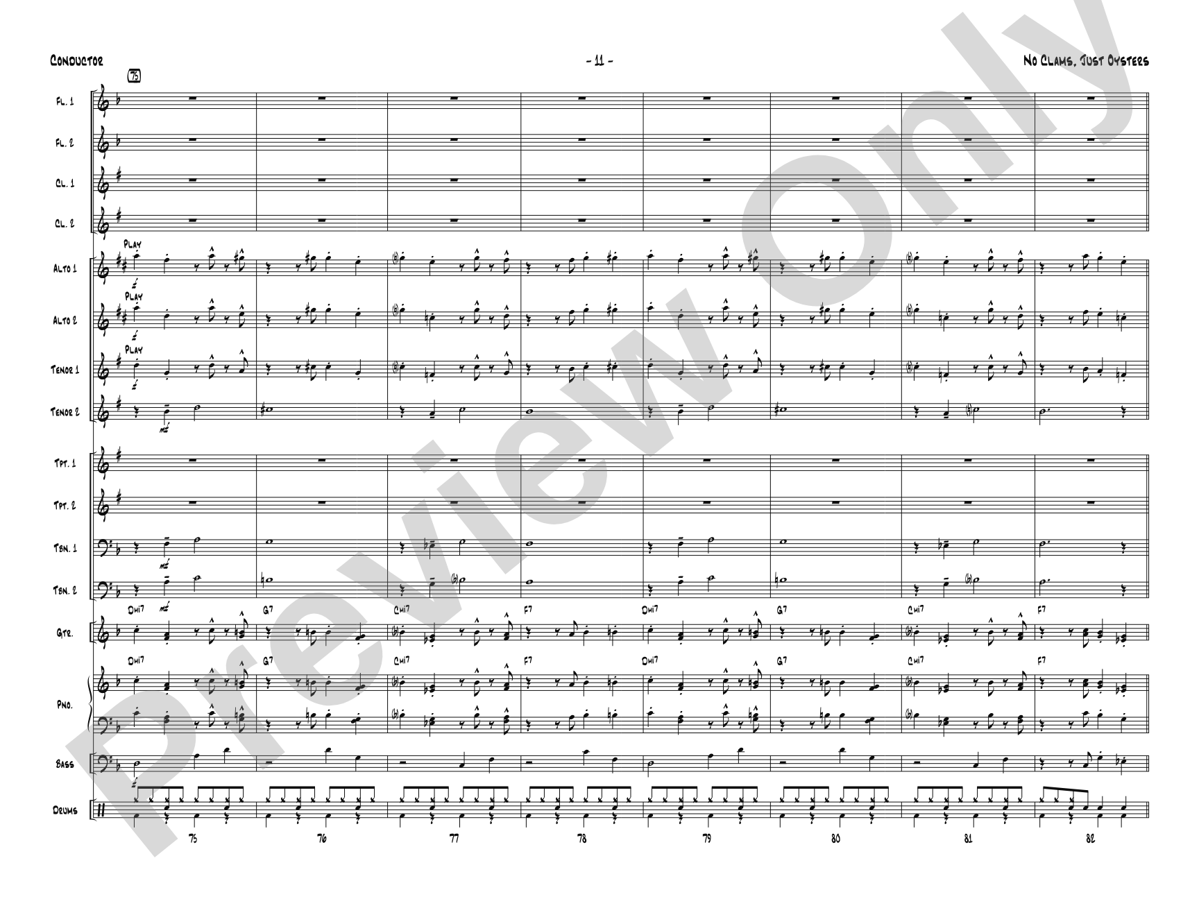 No Clams, Just Oysters: Jazz Ensemble Conductor Score & Parts