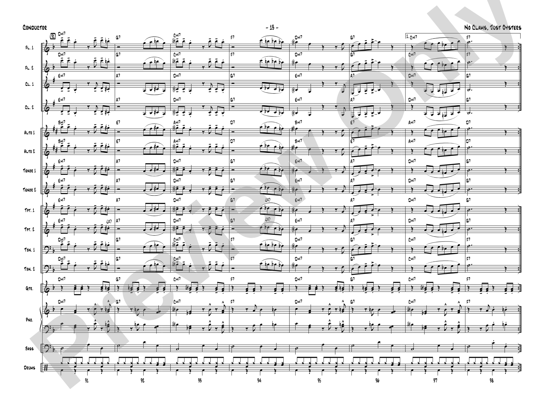 No Clams, Just Oysters: Jazz Ensemble Conductor Score & Parts