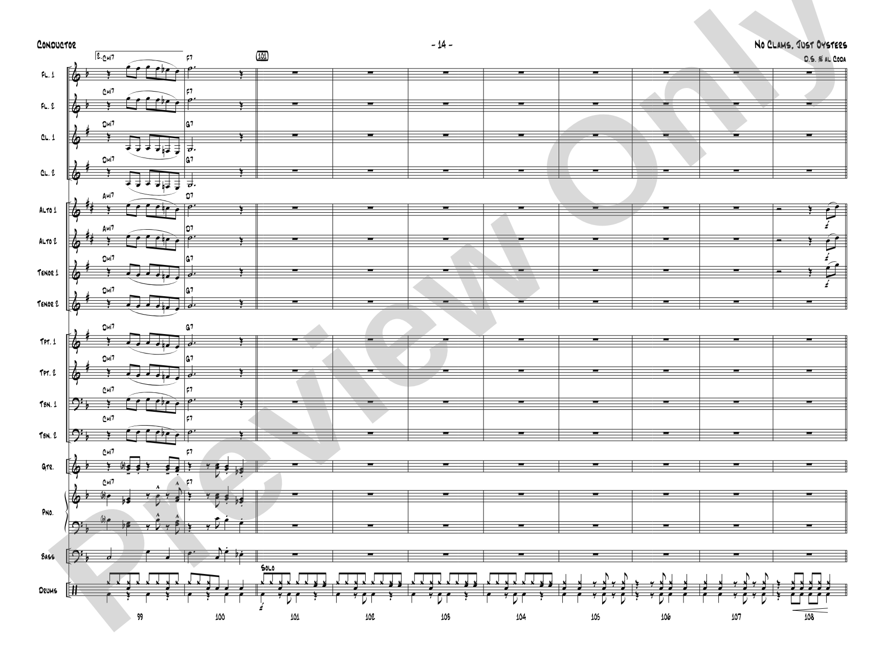 No Clams, Just Oysters: Jazz Ensemble Conductor Score & Parts