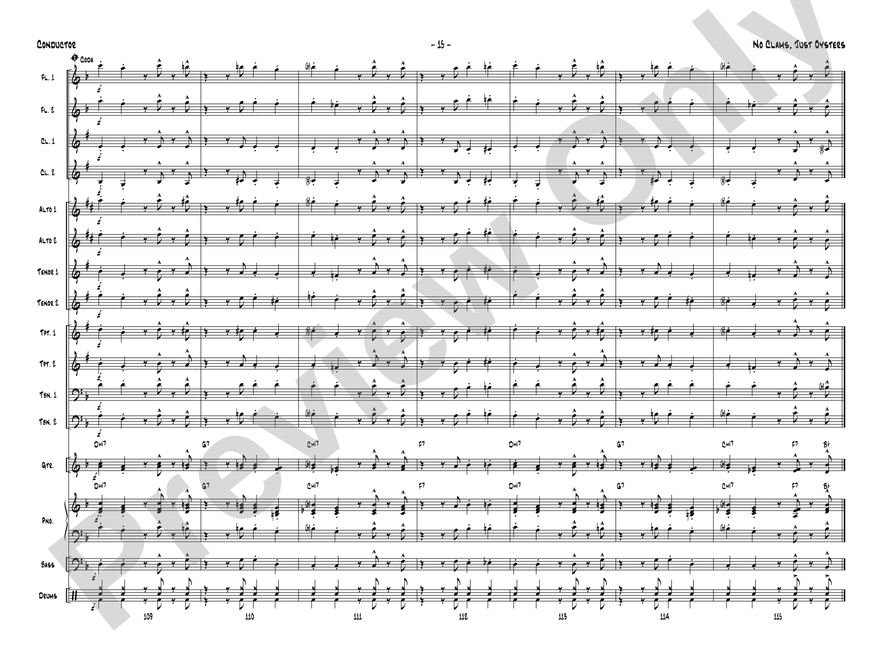 No Clams, Just Oysters: Jazz Ensemble Conductor Score & Parts
