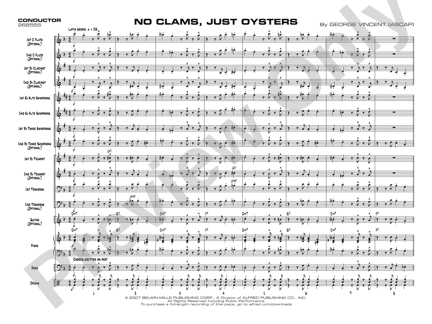 No Clams, Just Oysters: Jazz Ensemble Conductor Score & Parts