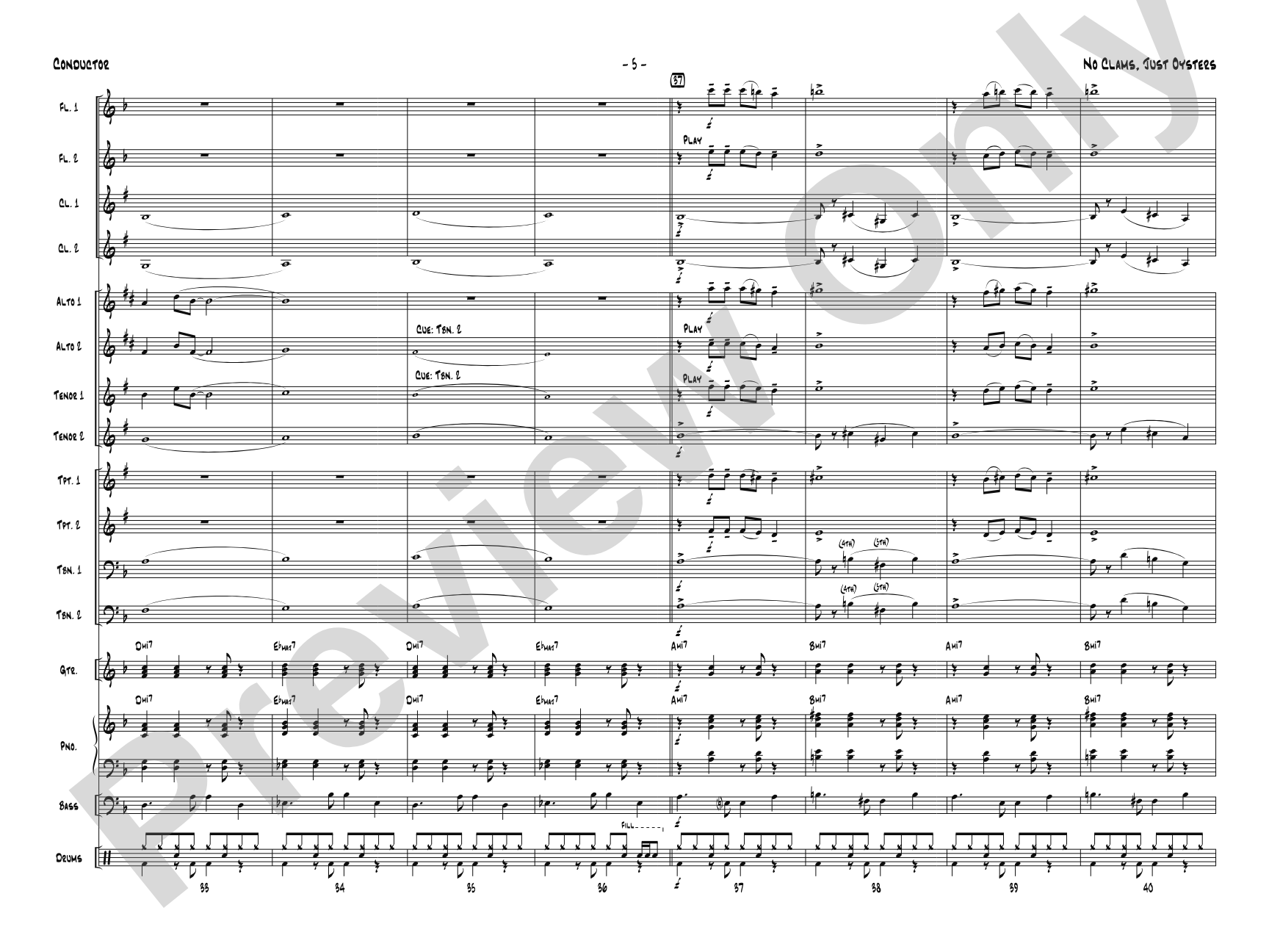 No Clams, Just Oysters: Jazz Ensemble Conductor Score & Parts