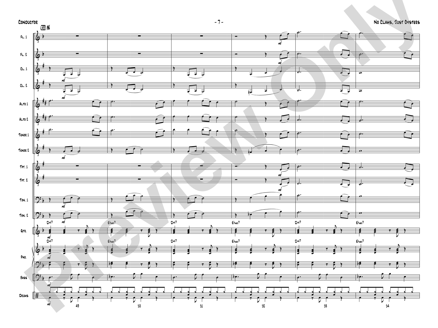 No Clams, Just Oysters: Jazz Ensemble Conductor Score & Parts