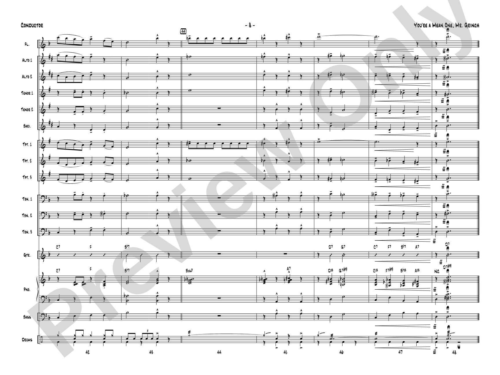 You're a Mean One, Mr. Grinch: Jazz Ensemble Conductor Score & Parts
