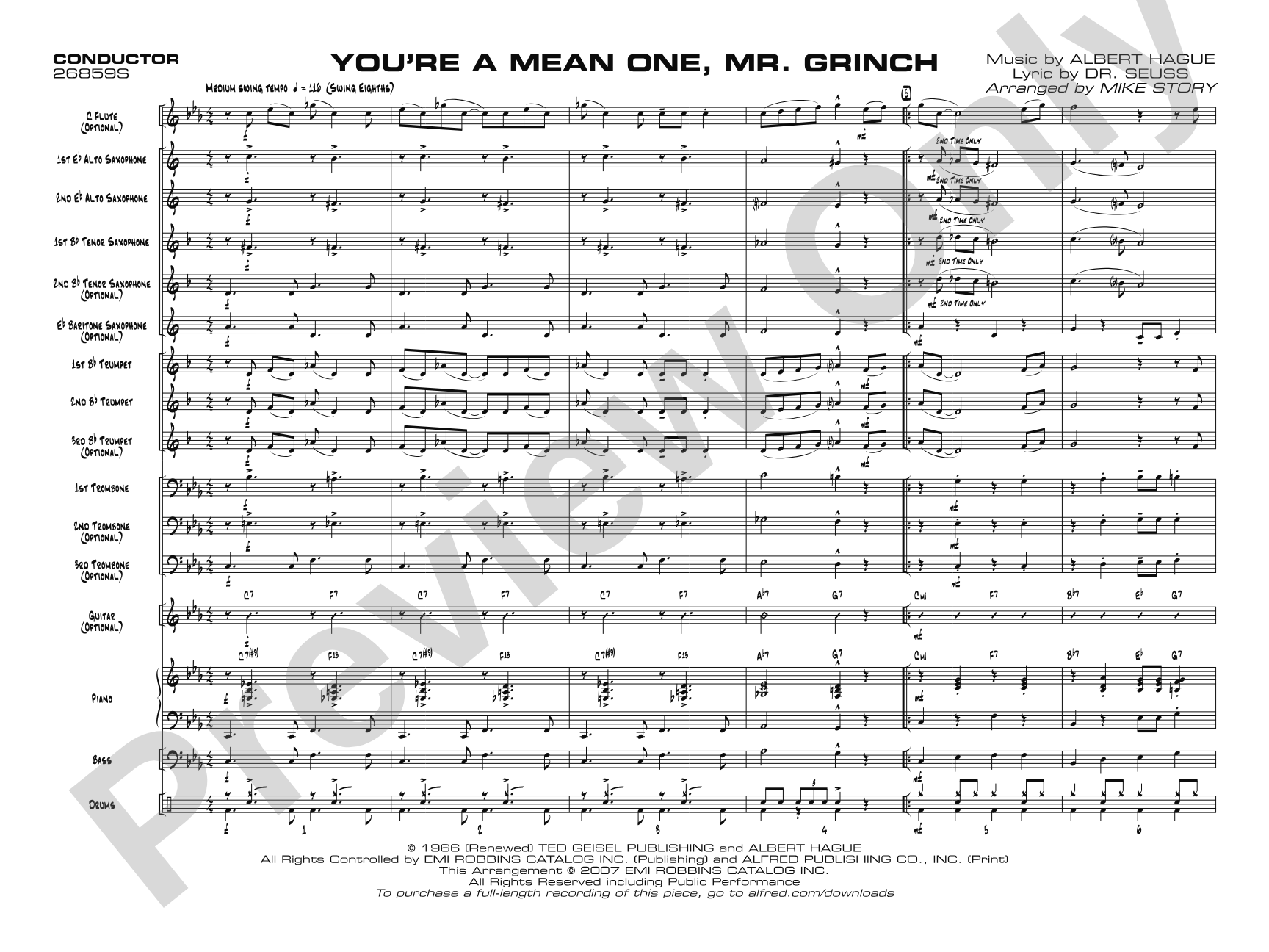 You're a Mean One, Mr. Grinch: Jazz Ensemble Conductor Score & Parts