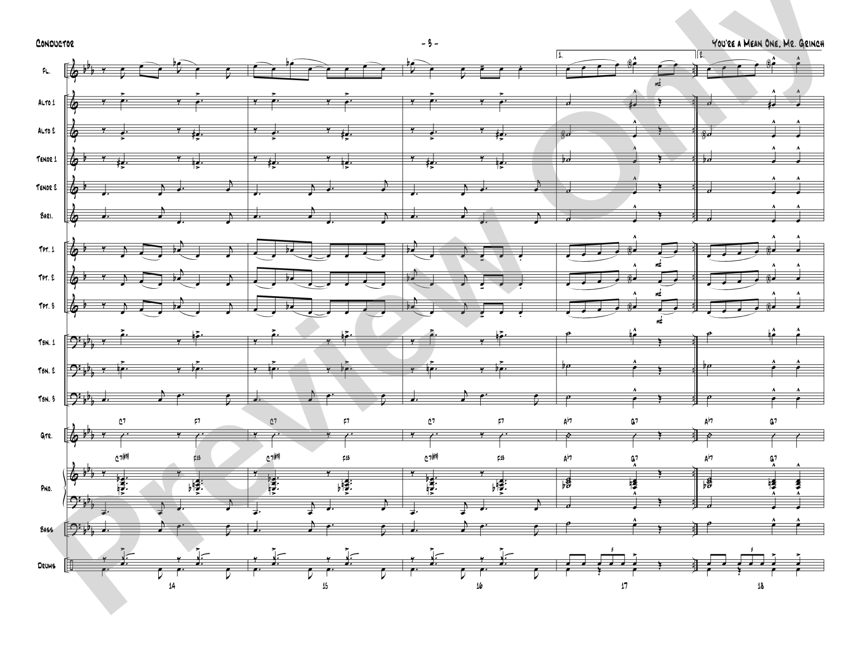 You're a Mean One, Mr. Grinch: Jazz Ensemble Conductor Score & Parts
