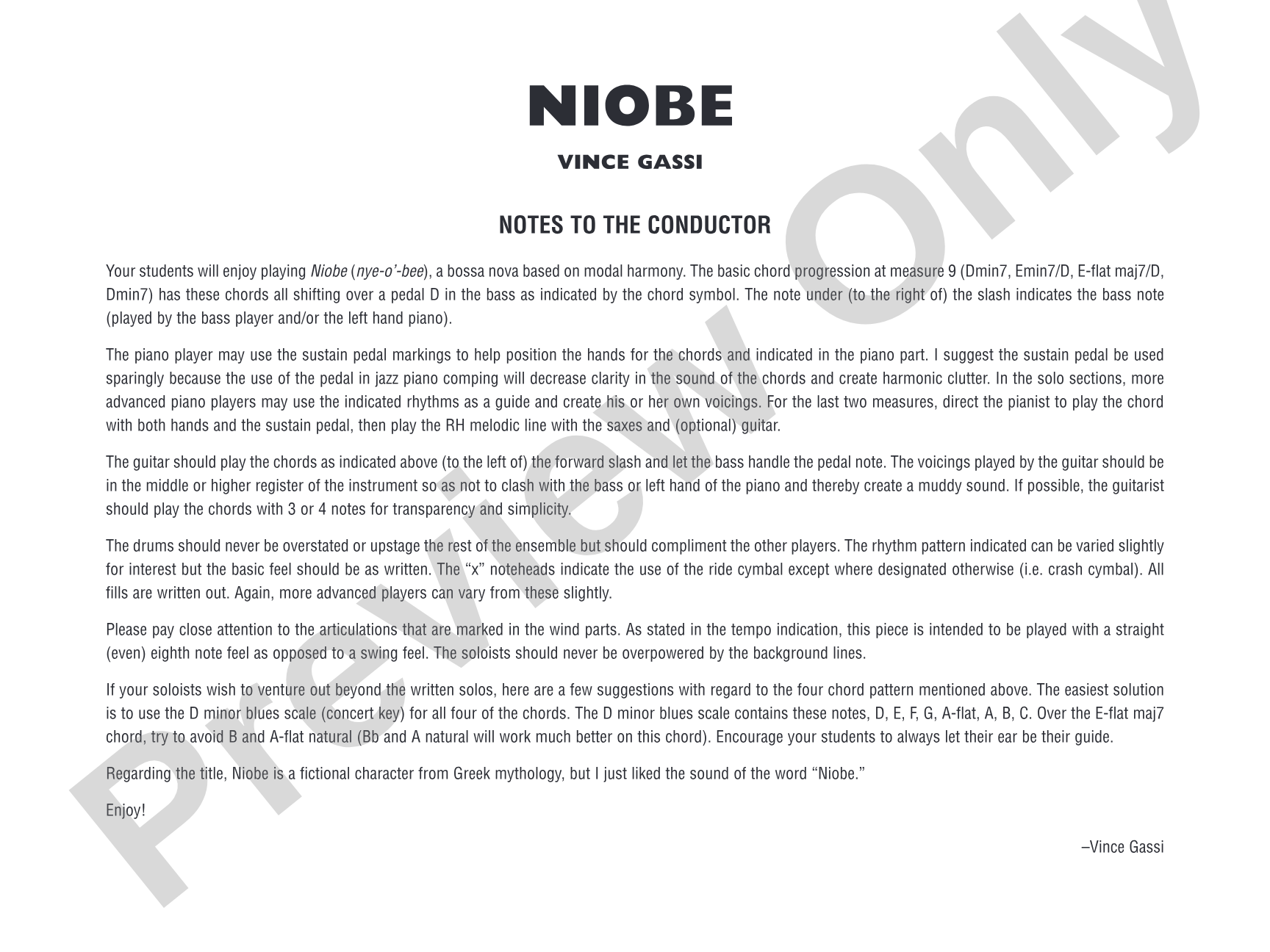 Niobe: Jazz Ensemble Conductor Score & Parts