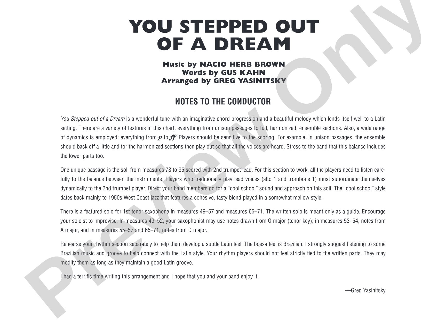 You Stepped Out of a Dream: Jazz Ensemble Conductor Score & Parts