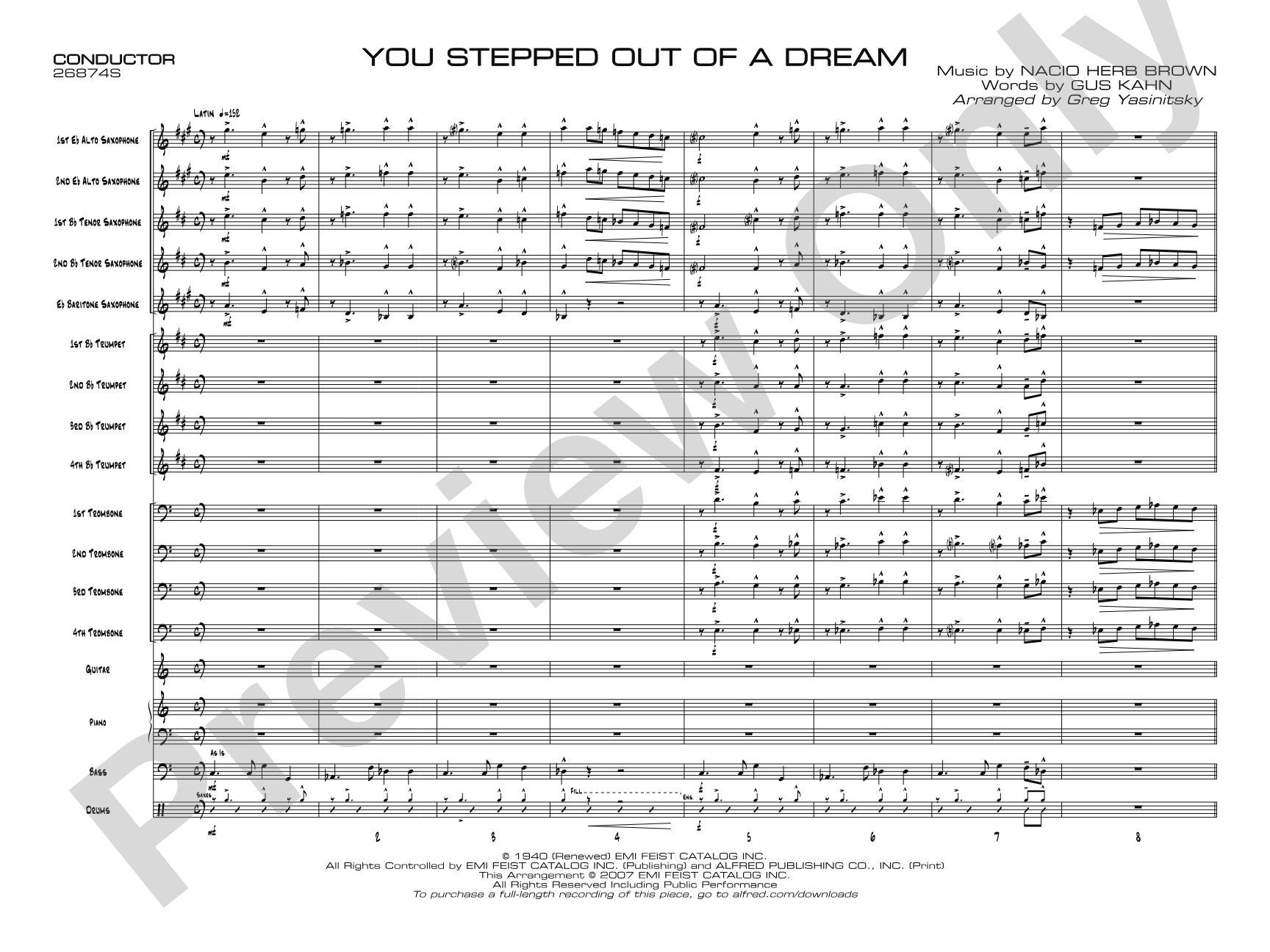 You Stepped Out of a Dream: Jazz Ensemble Conductor Score & Parts
