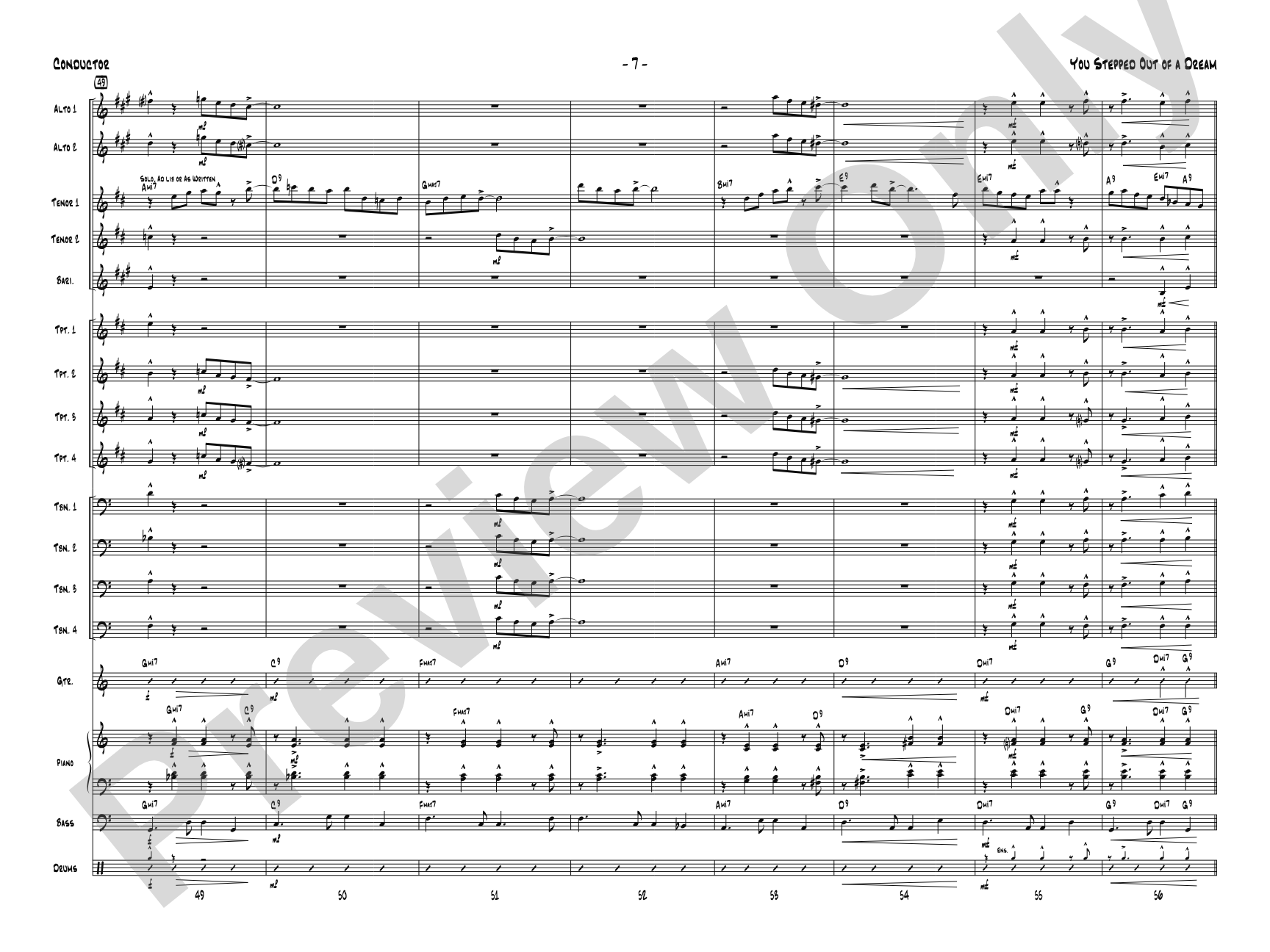 You Stepped Out of a Dream: Jazz Ensemble Conductor Score & Parts