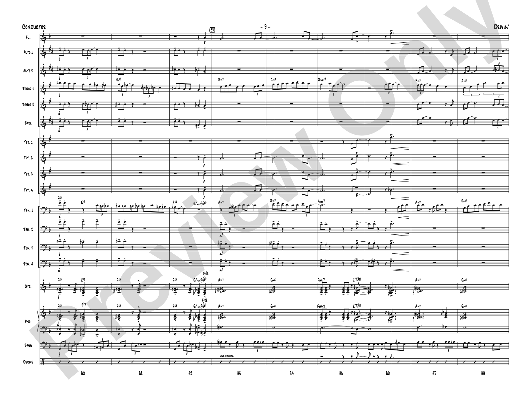 Drivin': Jazz Ensemble Conductor Score & Parts