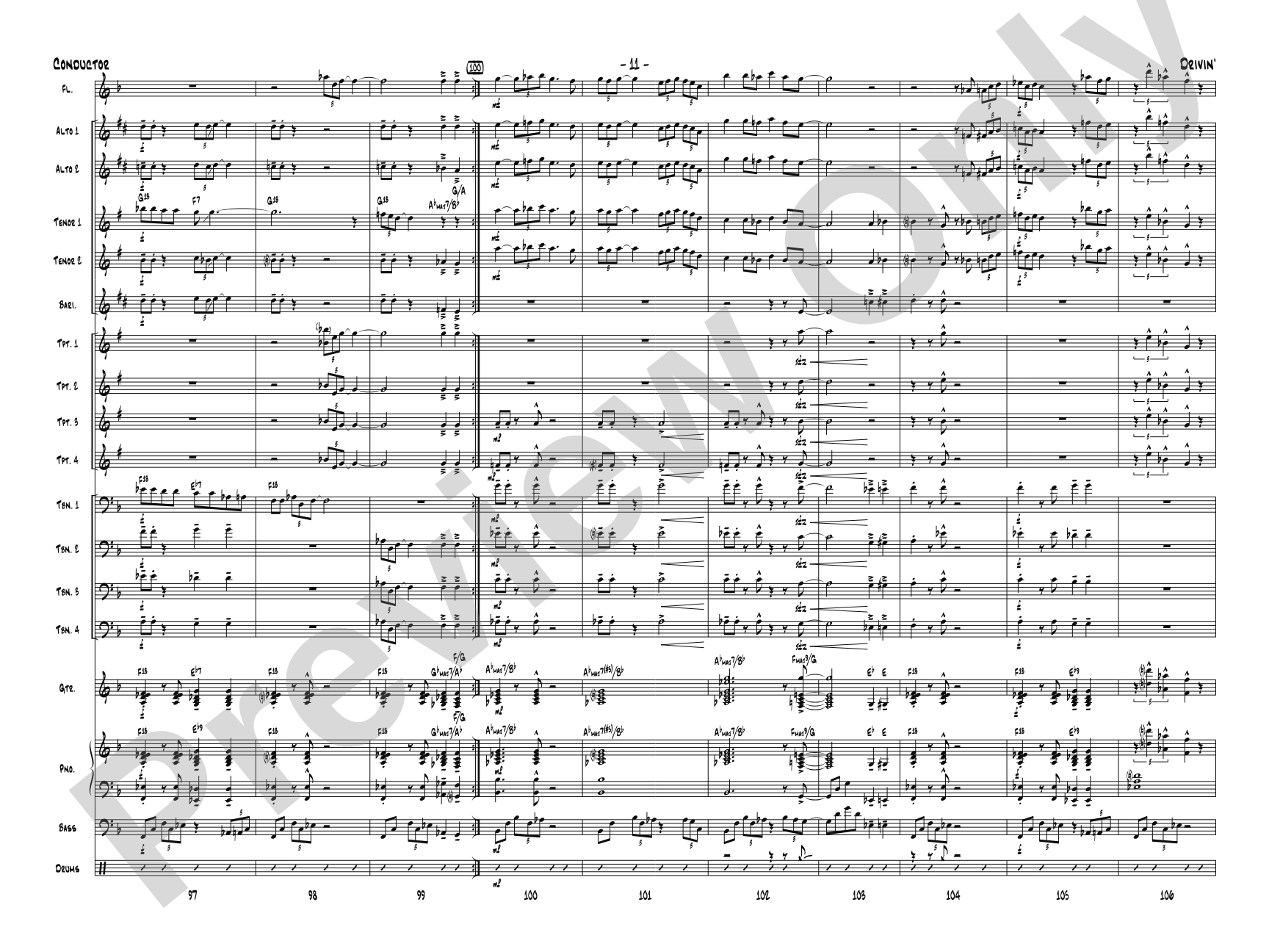 Drivin': Jazz Ensemble Conductor Score & Parts