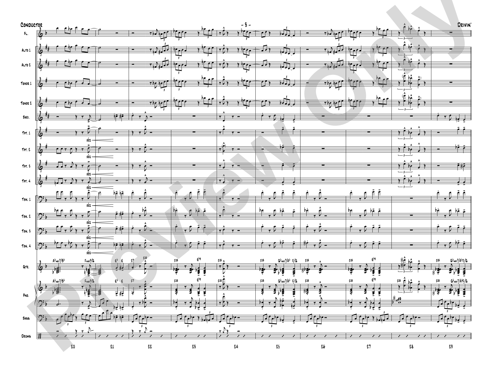 Drivin': Jazz Ensemble Conductor Score & Parts