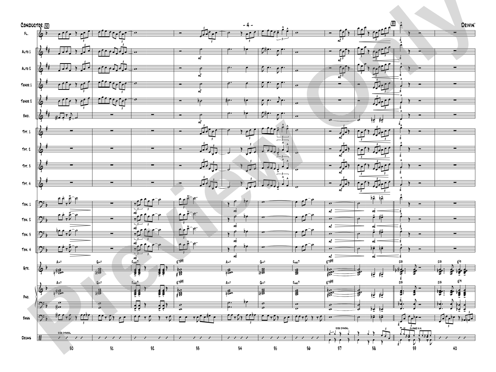 Drivin': Jazz Ensemble Conductor Score & Parts