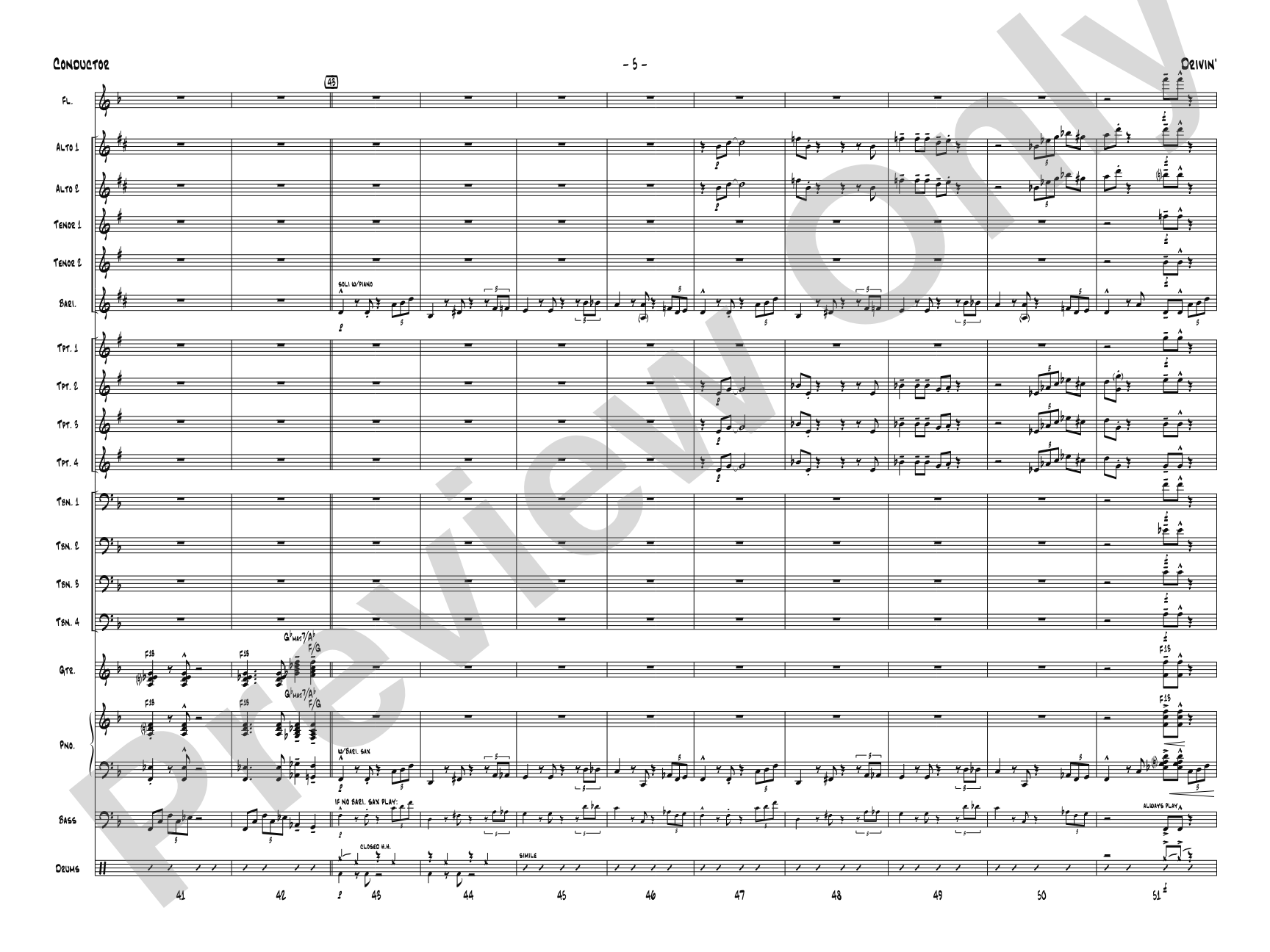 Drivin': Jazz Ensemble Conductor Score & Parts