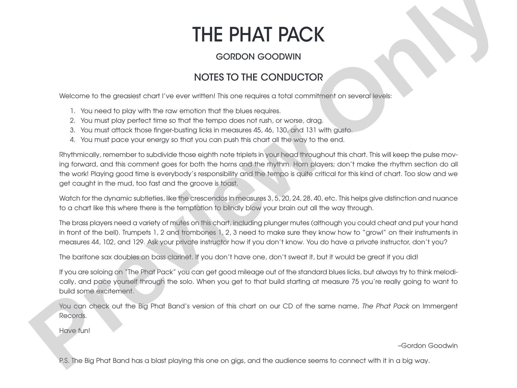 The Phat Pack: Jazz Ensemble Conductor Score & Parts