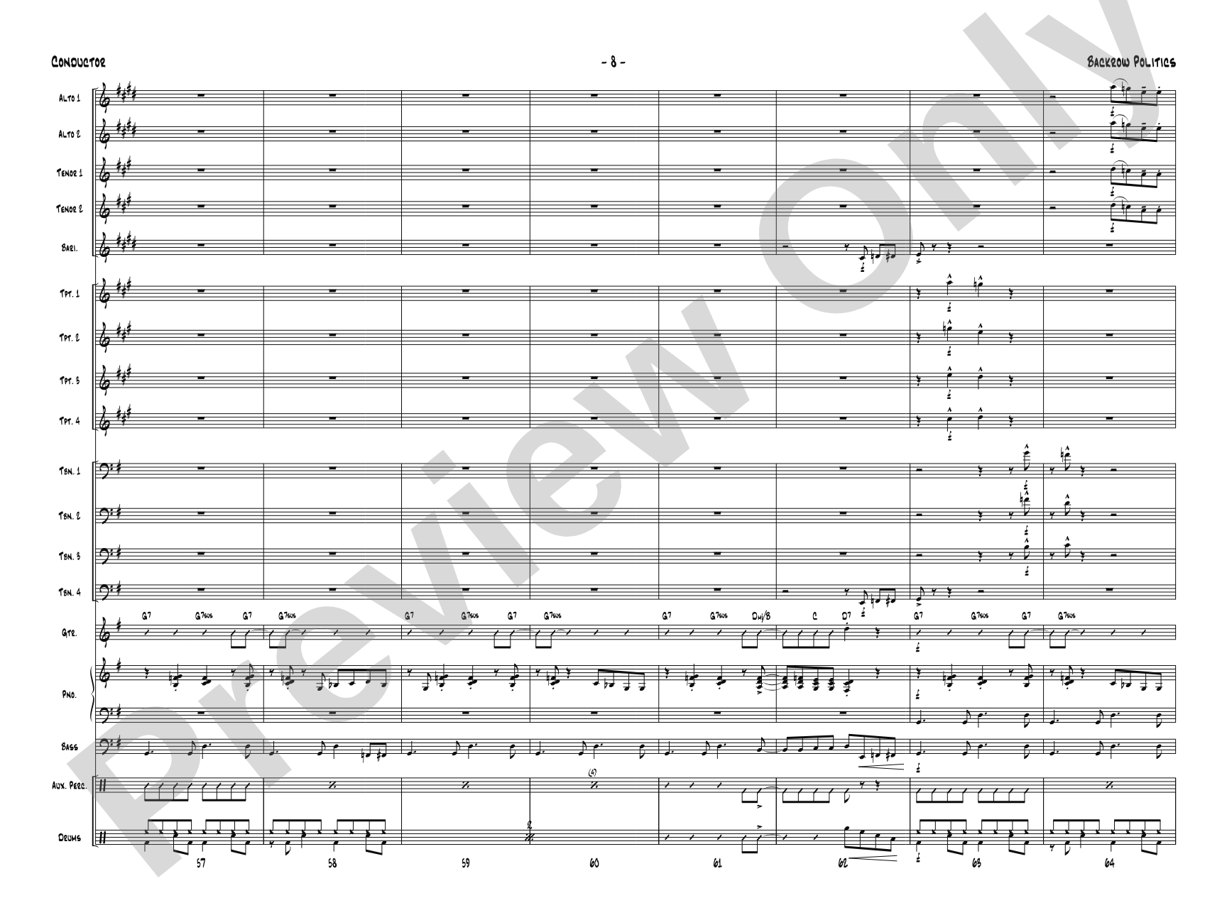 Backrow Politics: Jazz Ensemble Conductor Score & Parts