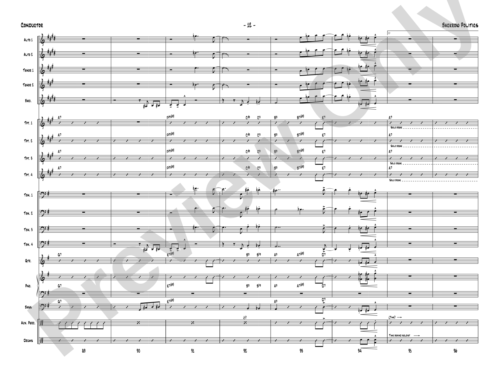 Backrow Politics: Jazz Ensemble Conductor Score & Parts