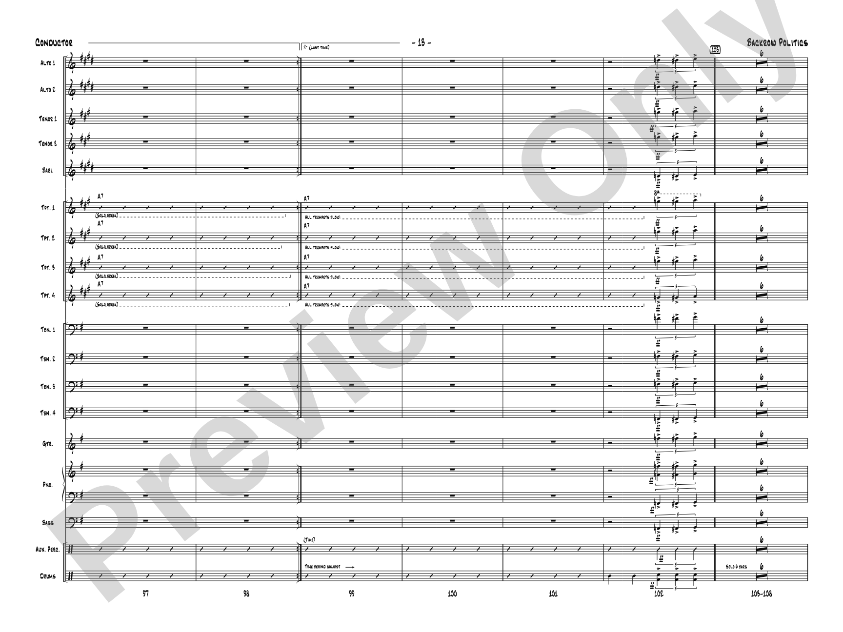 Backrow Politics: Jazz Ensemble Conductor Score & Parts