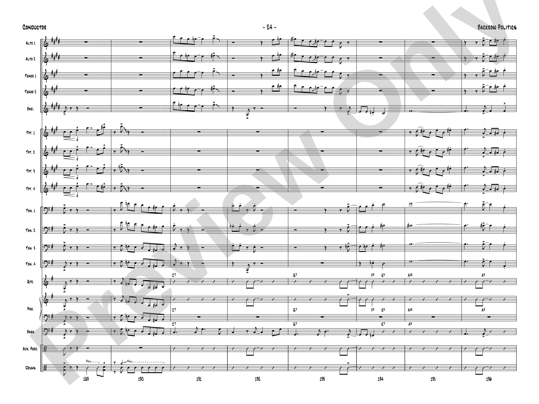 Backrow Politics: Jazz Ensemble Conductor Score & Parts