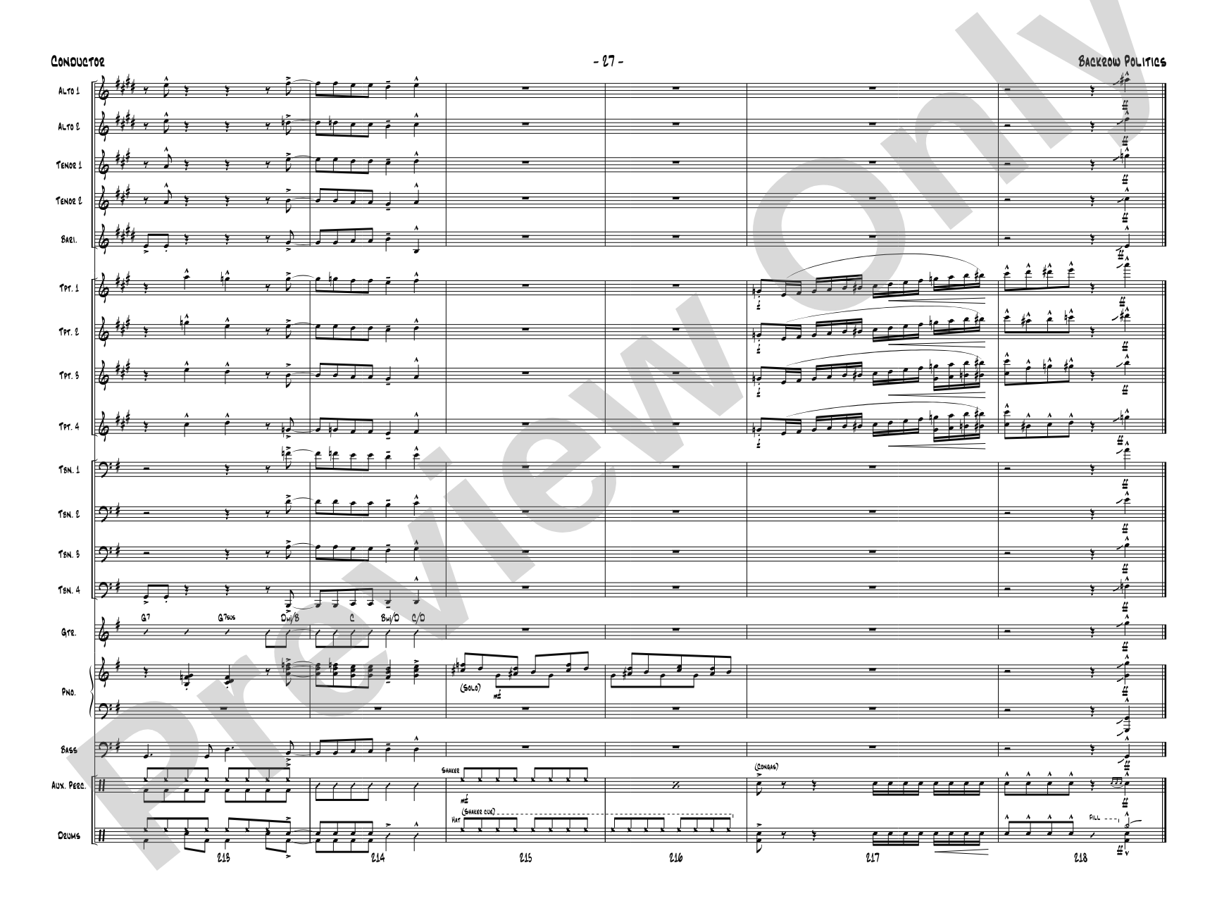 Backrow Politics: Jazz Ensemble Conductor Score & Parts