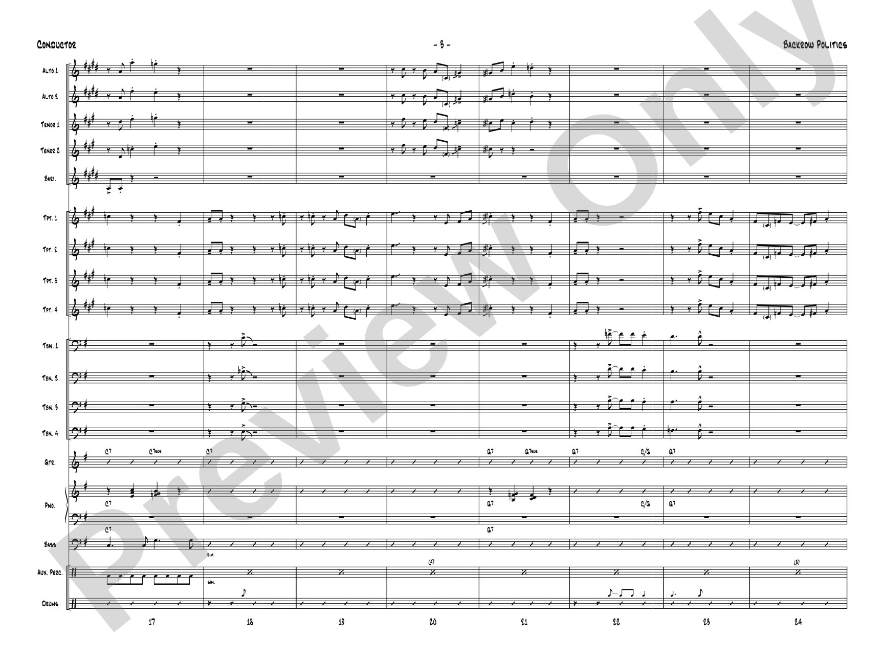 Backrow Politics: Jazz Ensemble Conductor Score & Parts