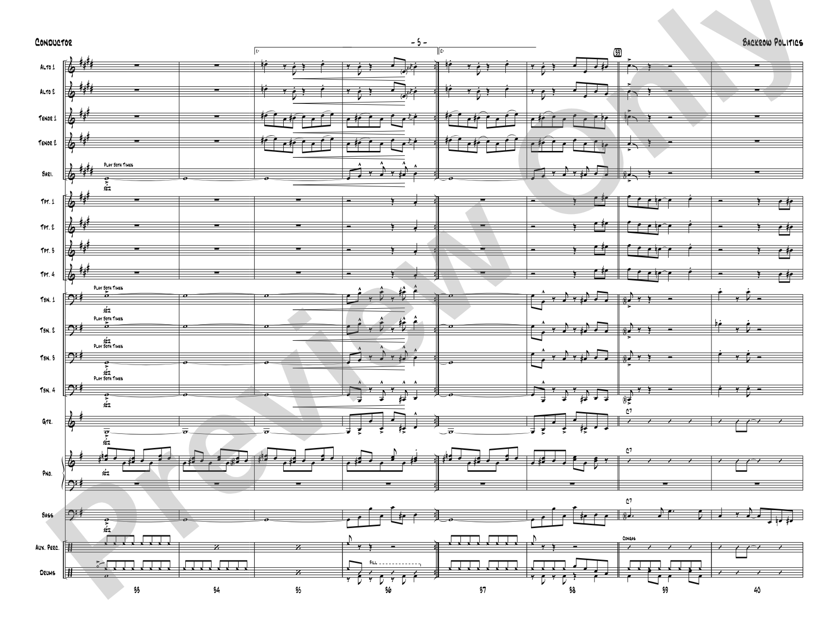 Backrow Politics: Jazz Ensemble Conductor Score & Parts
