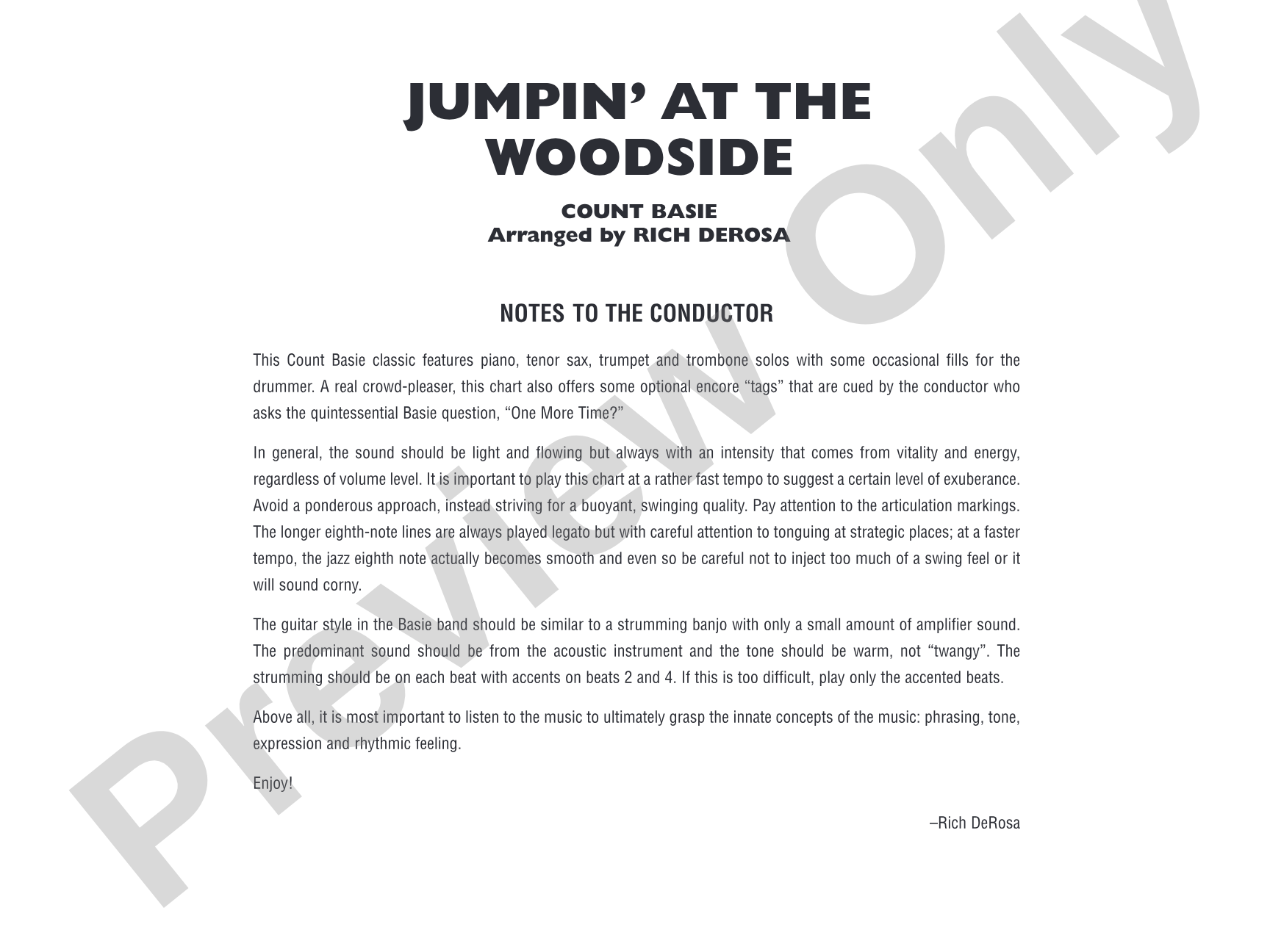 Jumpin' at the Woodside: Jazz Ensemble Conductor Score & Parts