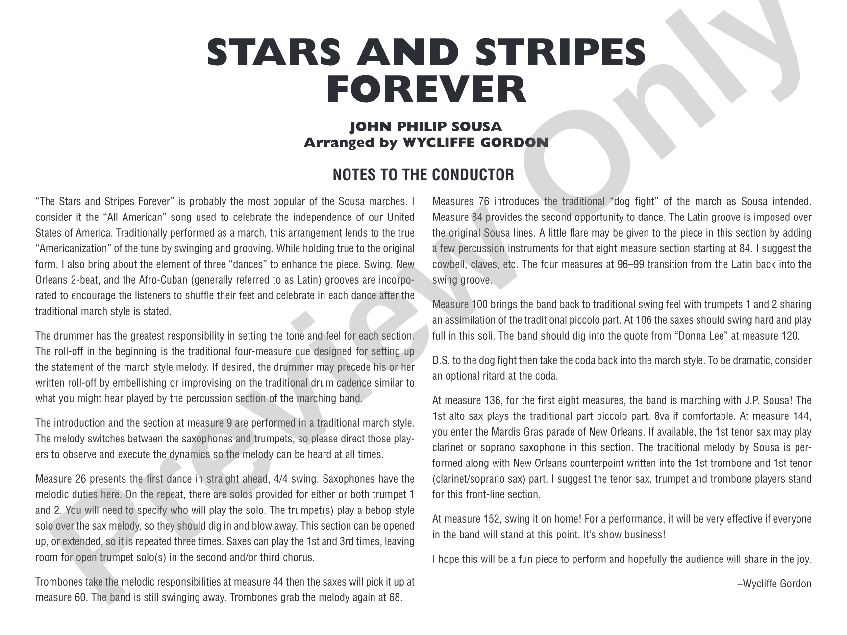 Stars and Stripes Forever: Jazz Ensemble Conductor Score & Parts