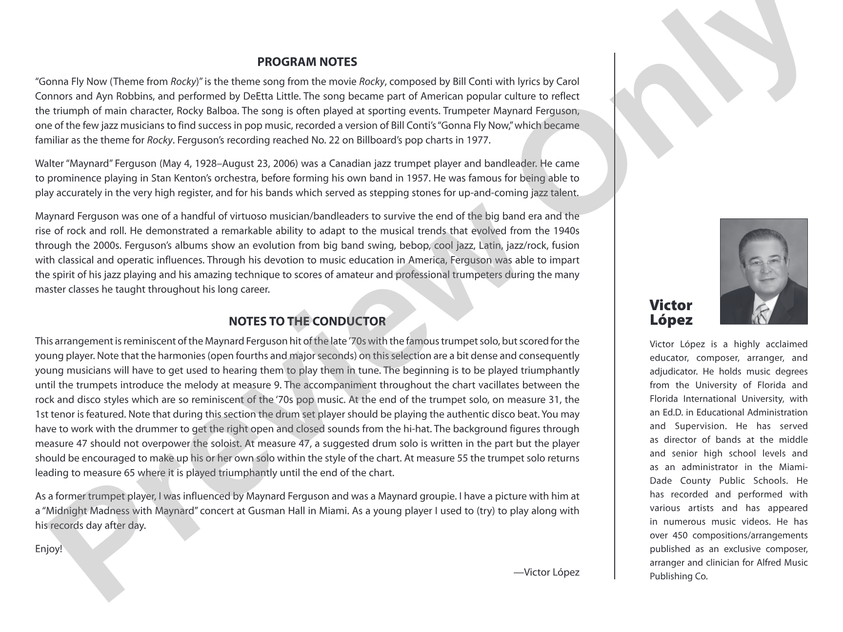 Gonna Fly Now: Jazz Ensemble Conductor Score & Parts