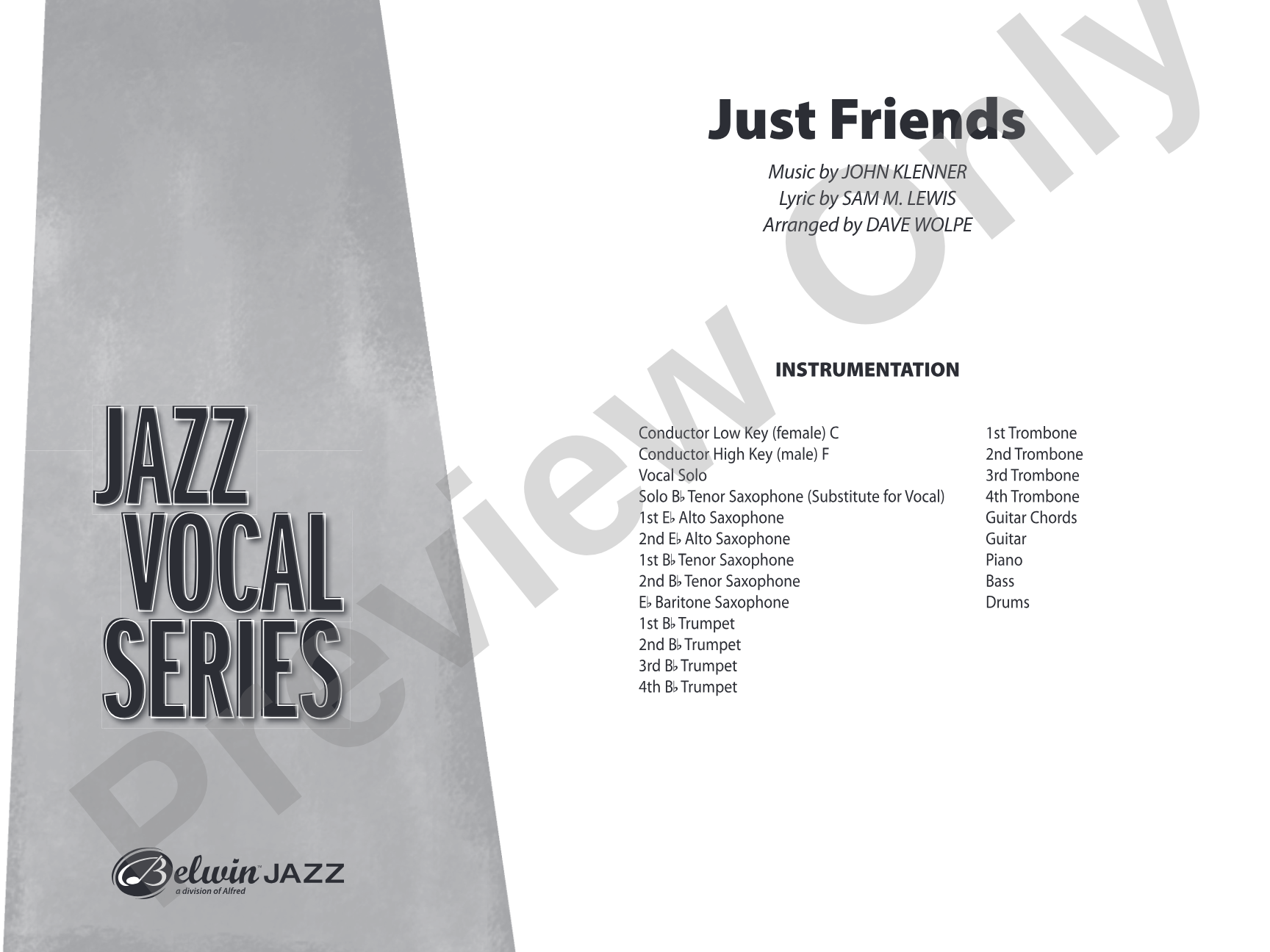 Just Friends: Vocal Solo with Jazz Ensemble Conductor Score & Parts