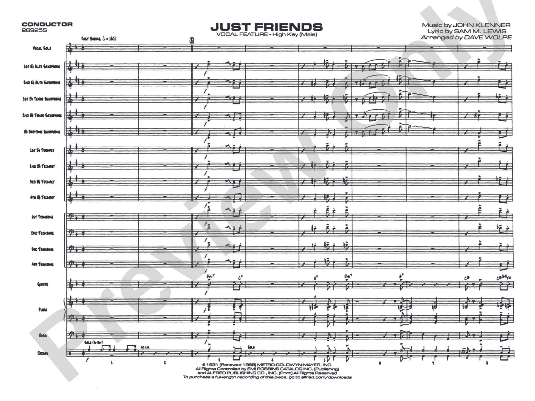 Just Friends: Vocal Solo with Jazz Ensemble Conductor Score & Parts