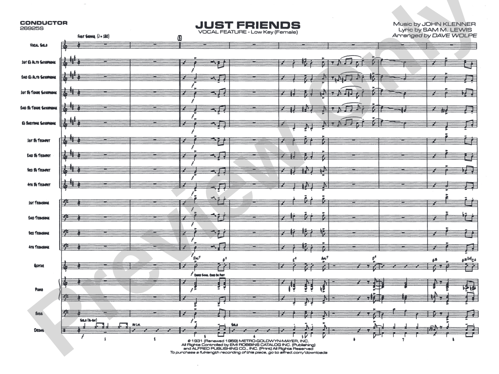Just Friends: Vocal Solo with Jazz Ensemble Conductor Score & Parts