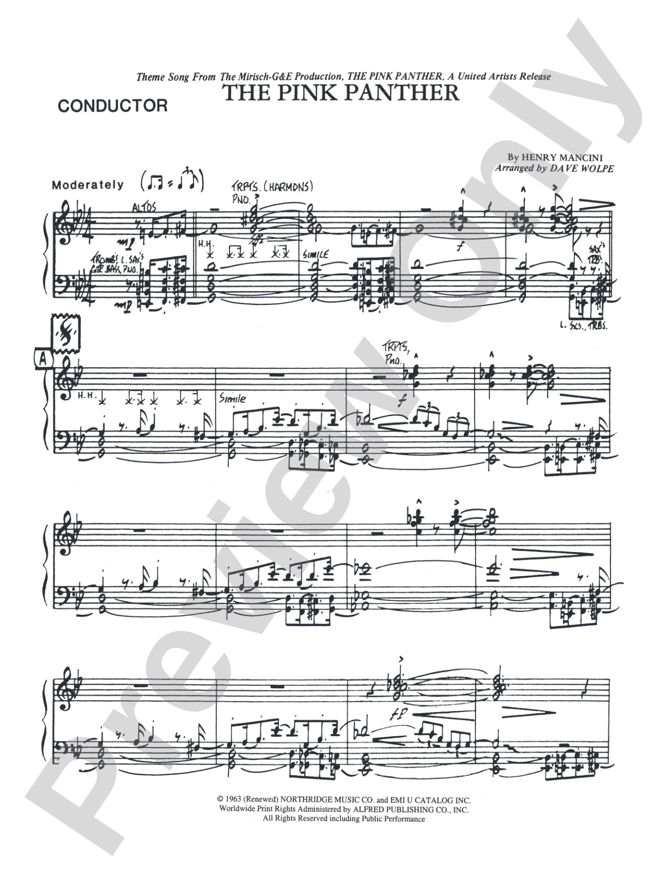 The Pink Panther: Jazz Ensemble Conductor Score & Parts