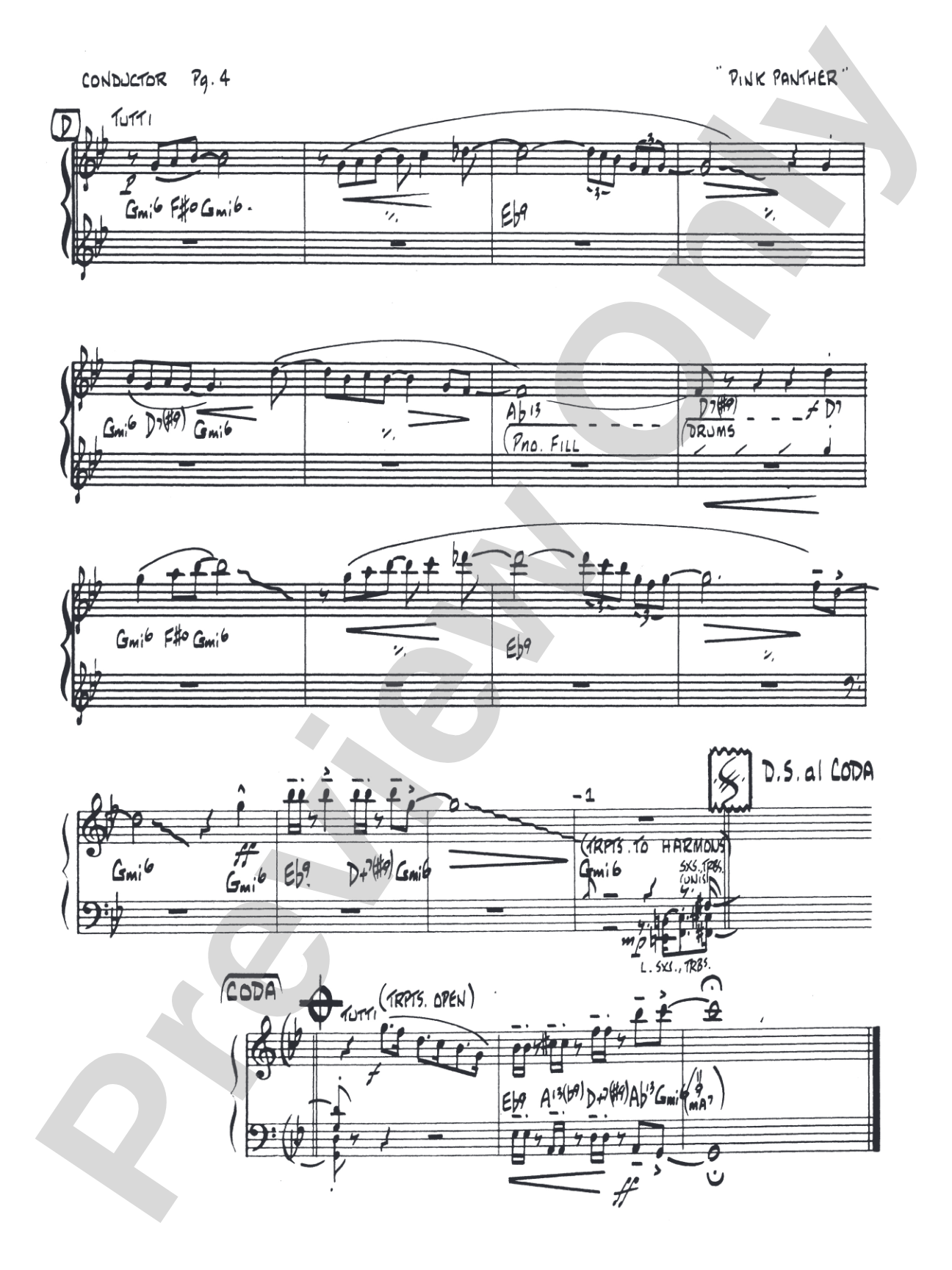 The Pink Panther: Jazz Ensemble Conductor Score & Parts