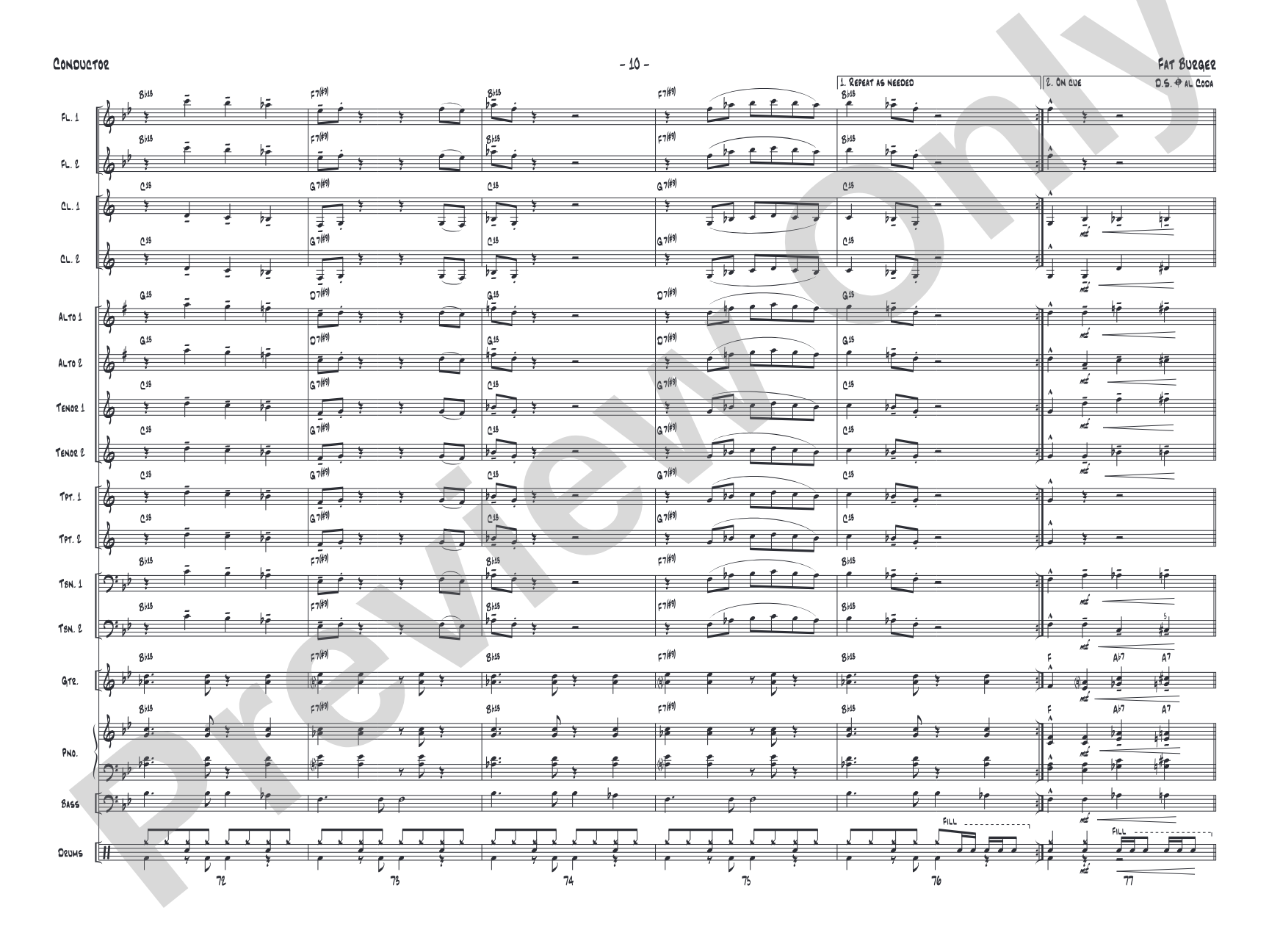 Fat Burger: Jazz Ensemble Conductor Score & Parts