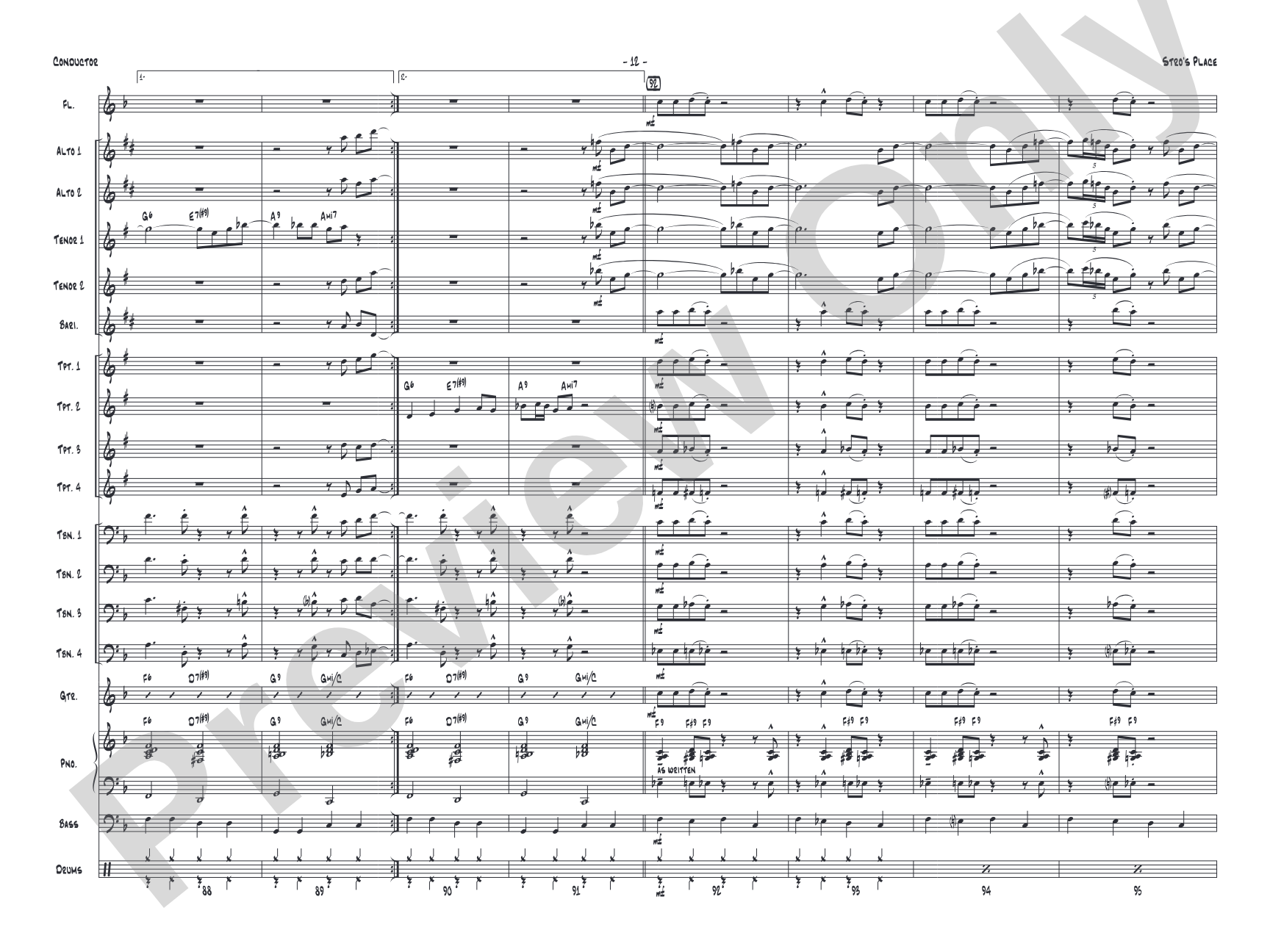 Stro's Place: Jazz Ensemble Conductor Score & Parts
