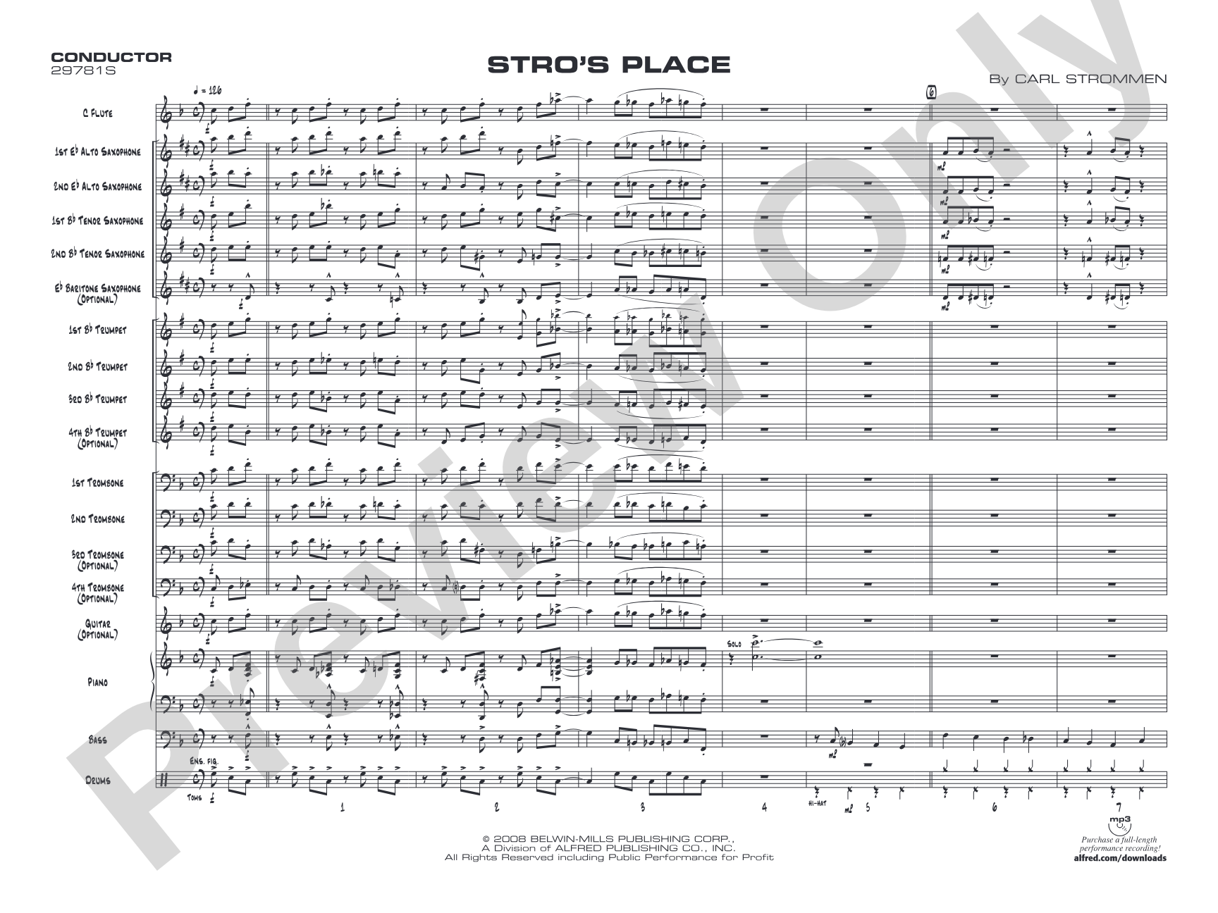 Stro's Place: Jazz Ensemble Conductor Score & Parts