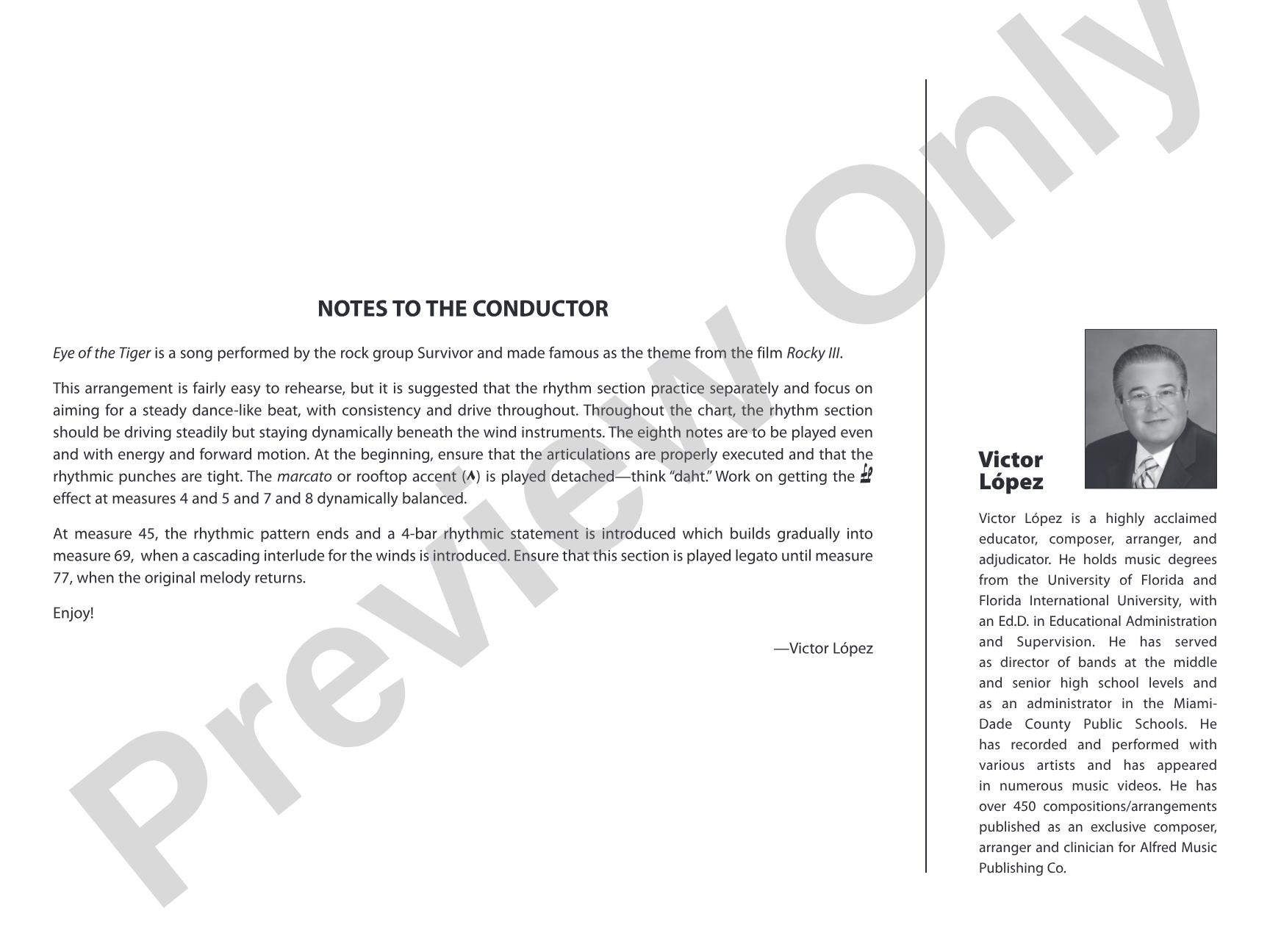 Eye of the Tiger: Jazz Ensemble Conductor Score & Parts