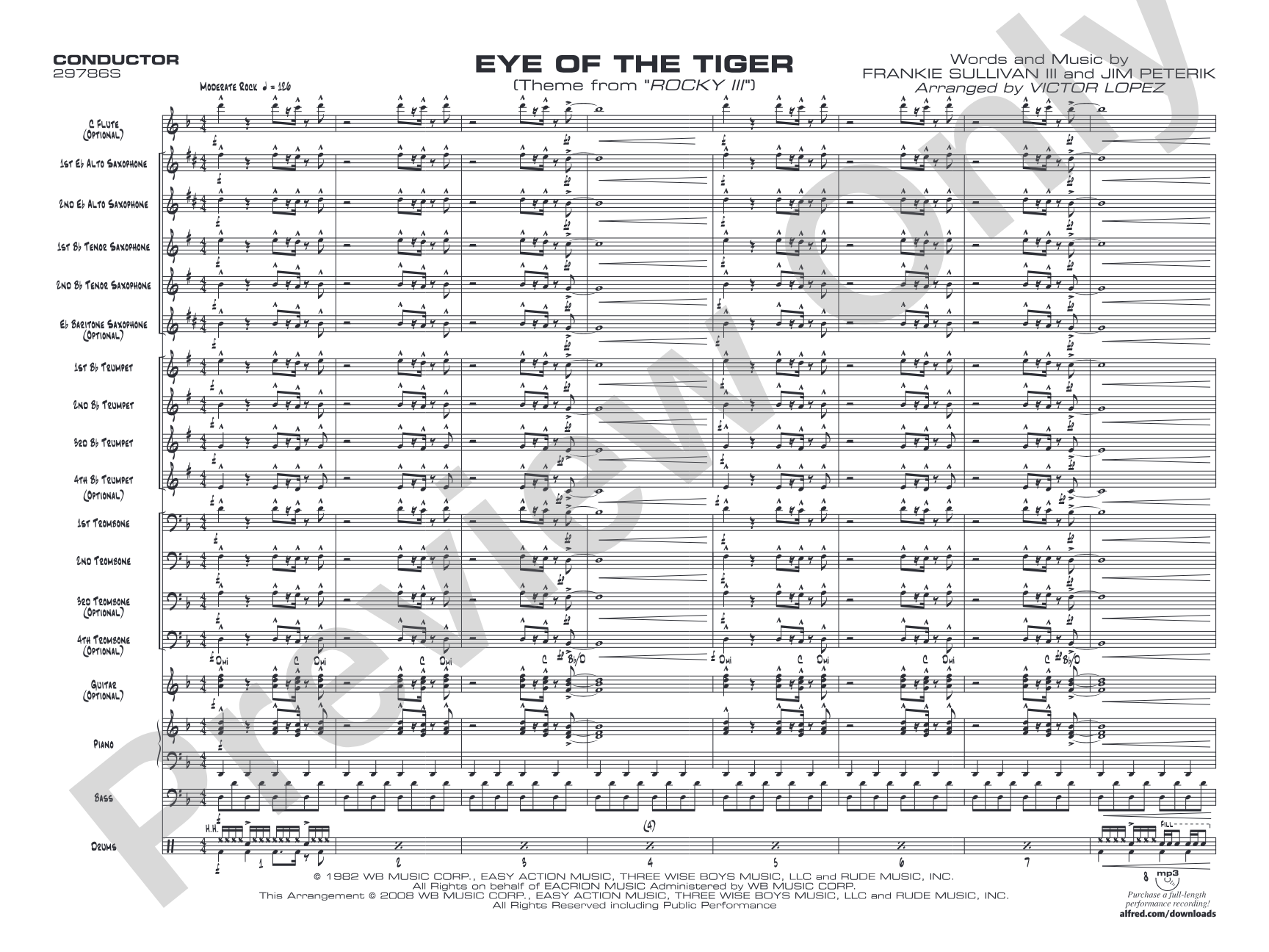 Eye of the Tiger: Jazz Ensemble Conductor Score & Parts