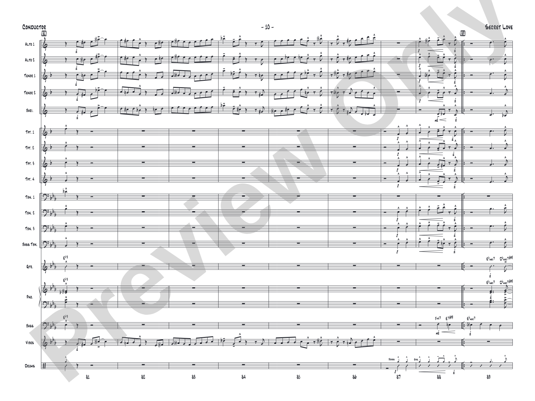 Secret Love: Jazz Ensemble Conductor Score & Parts