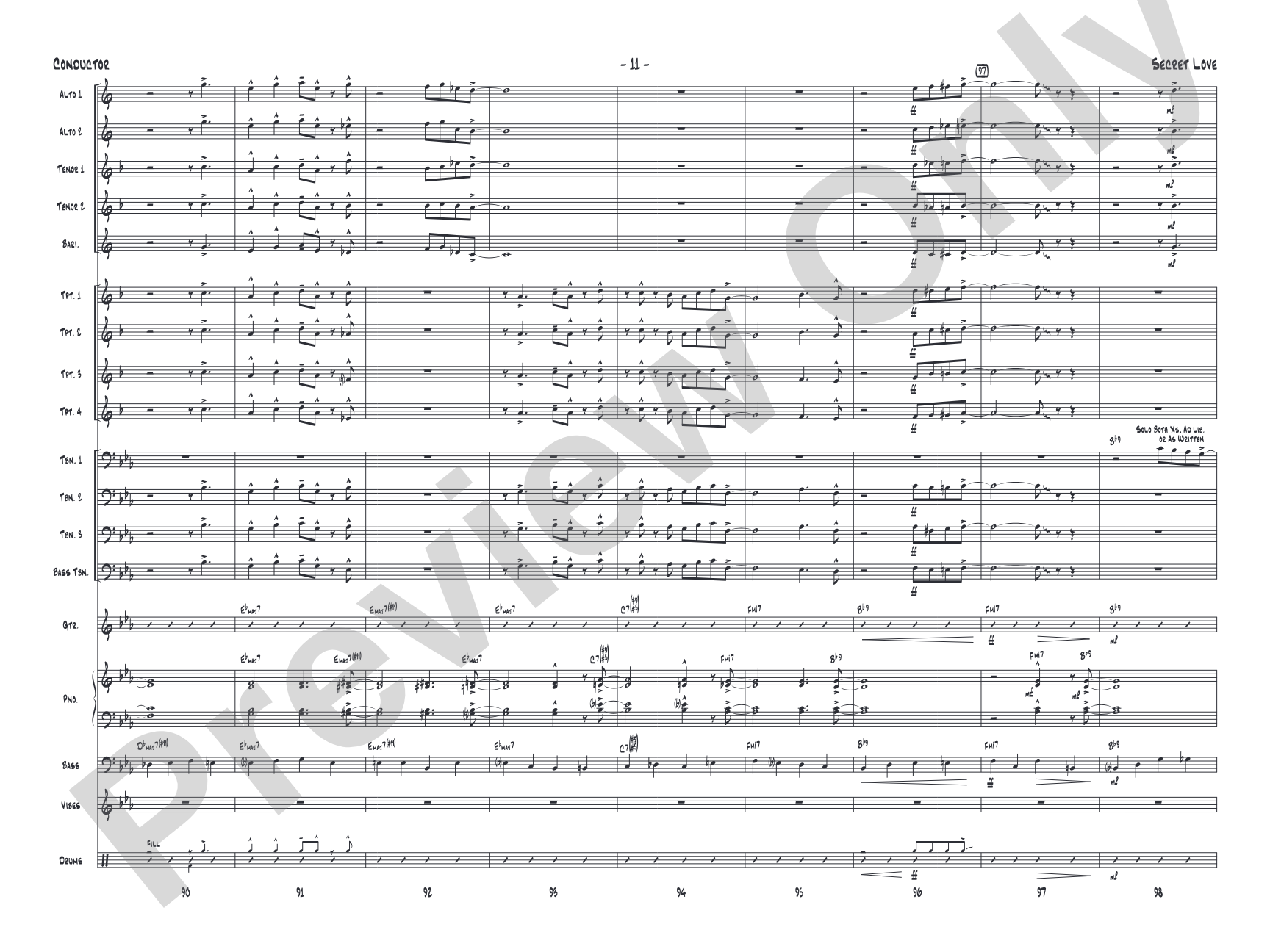 Secret Love: Jazz Ensemble Conductor Score & Parts
