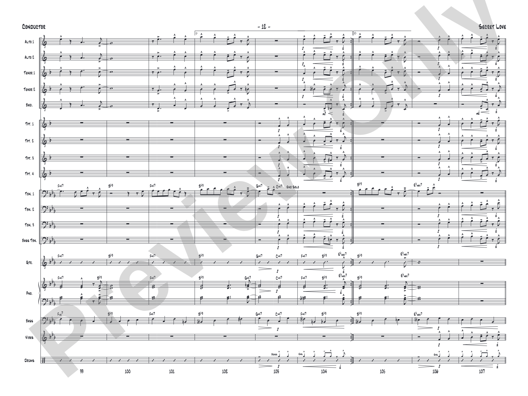 Secret Love: Jazz Ensemble Conductor Score & Parts