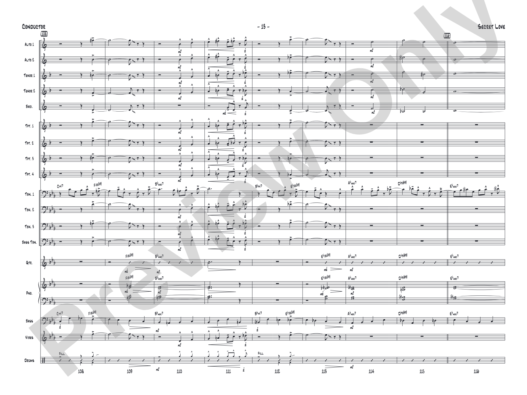 Secret Love: Jazz Ensemble Conductor Score & Parts