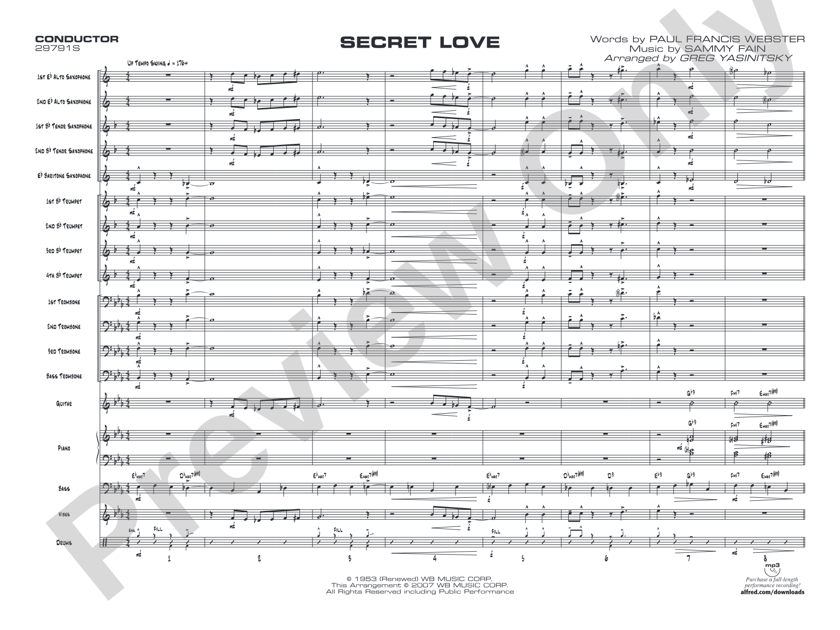 Secret Love: Jazz Ensemble Conductor Score & Parts