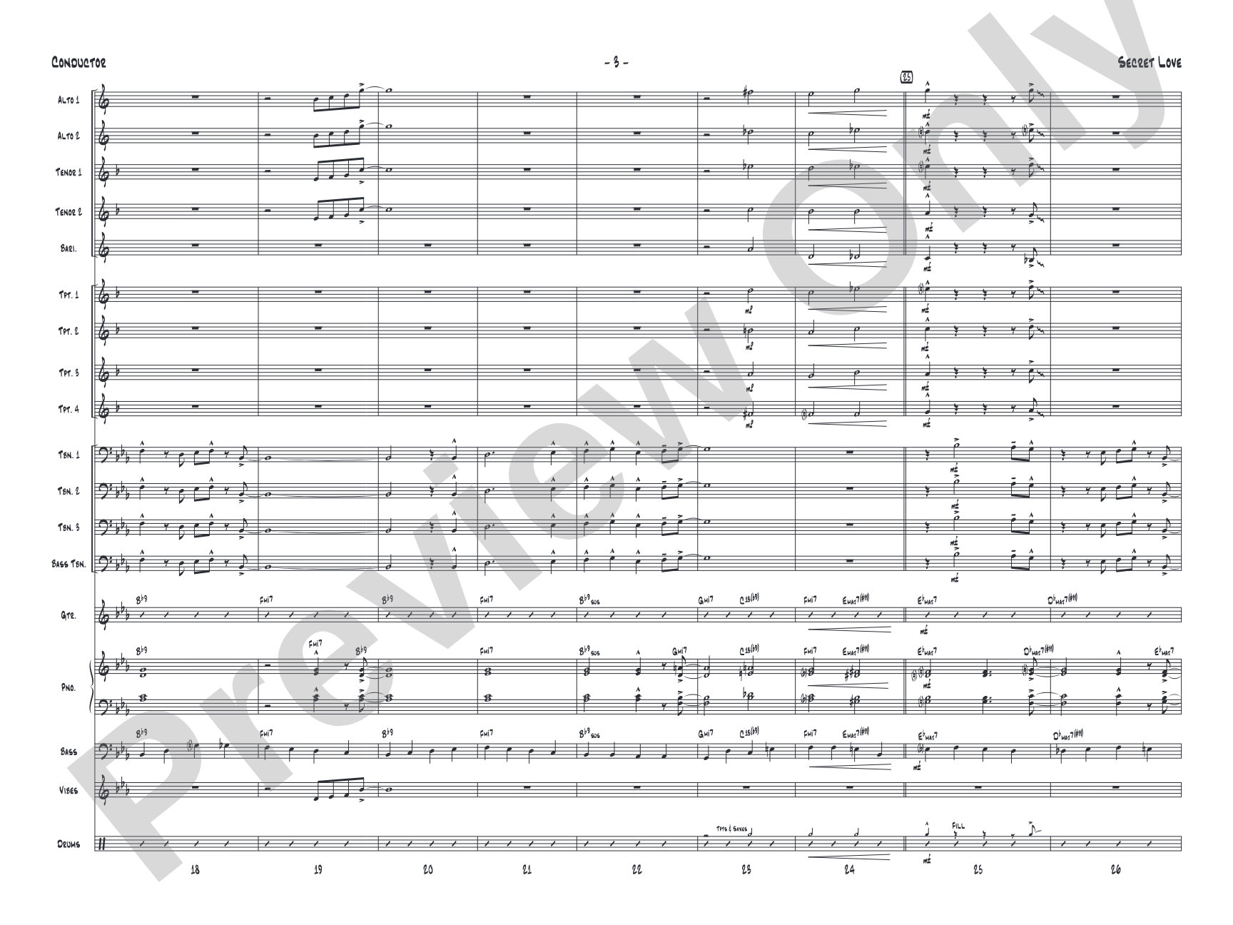 Secret Love: Jazz Ensemble Conductor Score & Parts