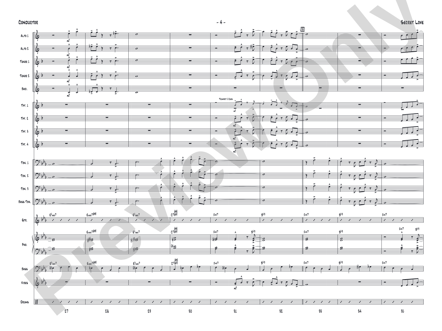 Secret Love: Jazz Ensemble Conductor Score & Parts